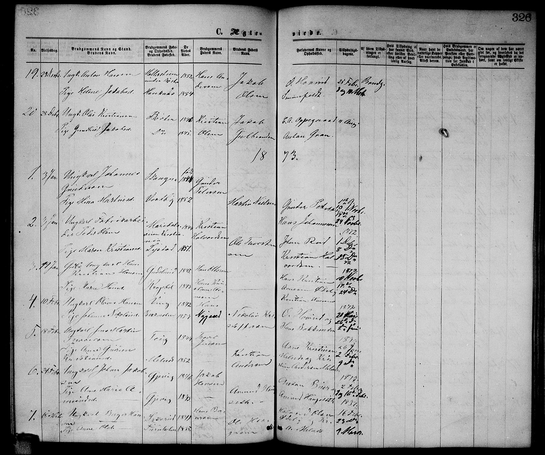 Enebakk prestekontor Kirkebøker, AV/SAO-A-10171c/G/Ga/L0005: Parish register (copy) no. I 5, 1867-1888, p. 326