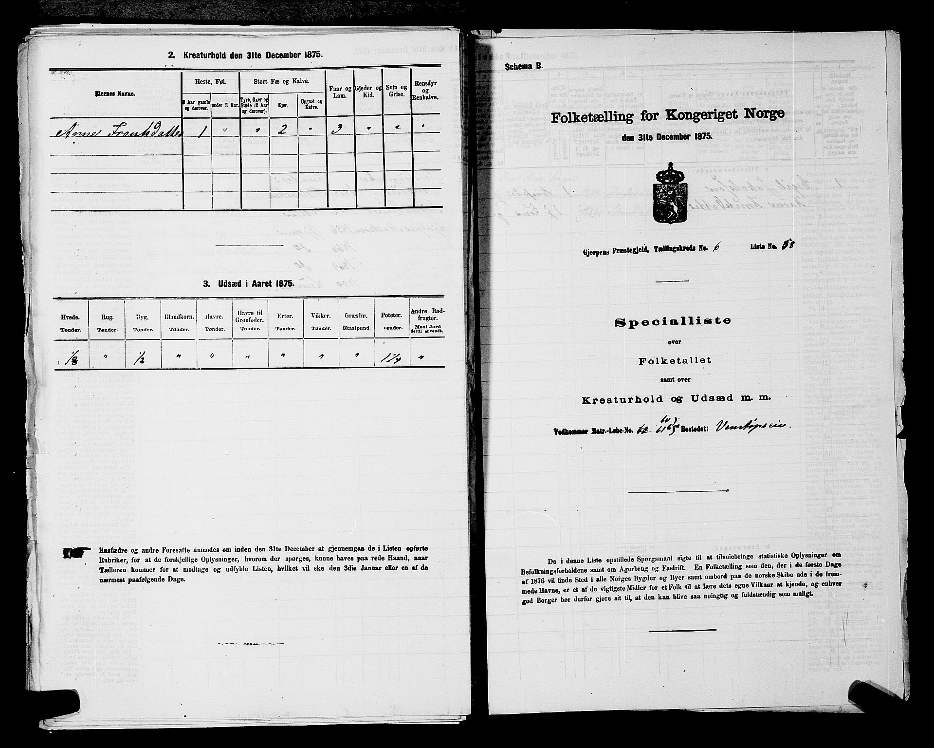 SAKO, 1875 census for 0812P Gjerpen, 1875, p. 841