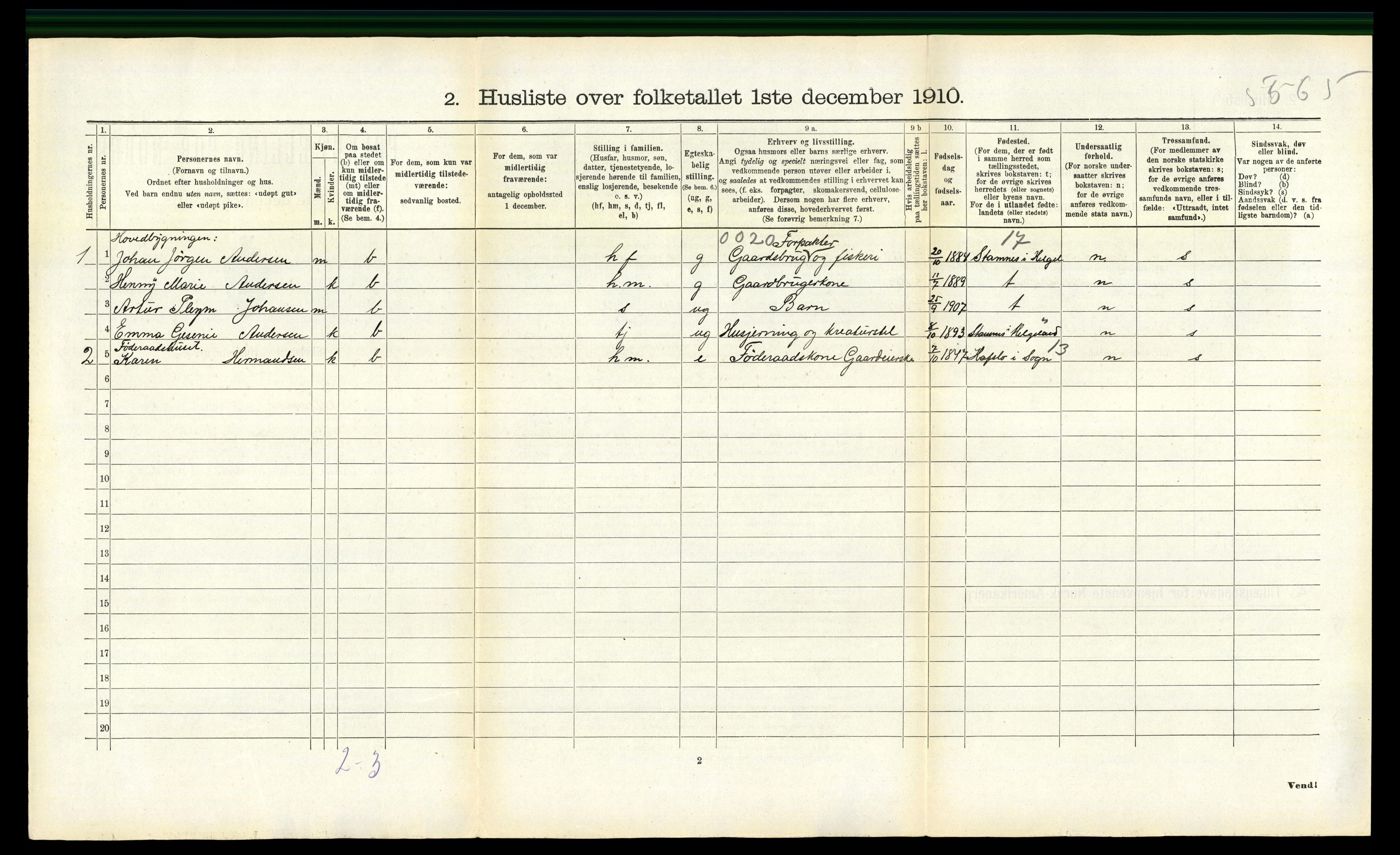 RA, 1910 census for Nesna, 1910, p. 539