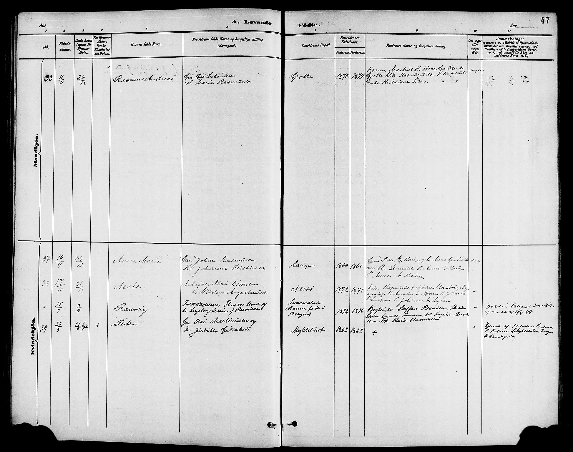 Bremanger sokneprestembete, AV/SAB-A-82201/H/Hab/Haba/L0003: Parish register (copy) no. A 3, 1890-1908, p. 47