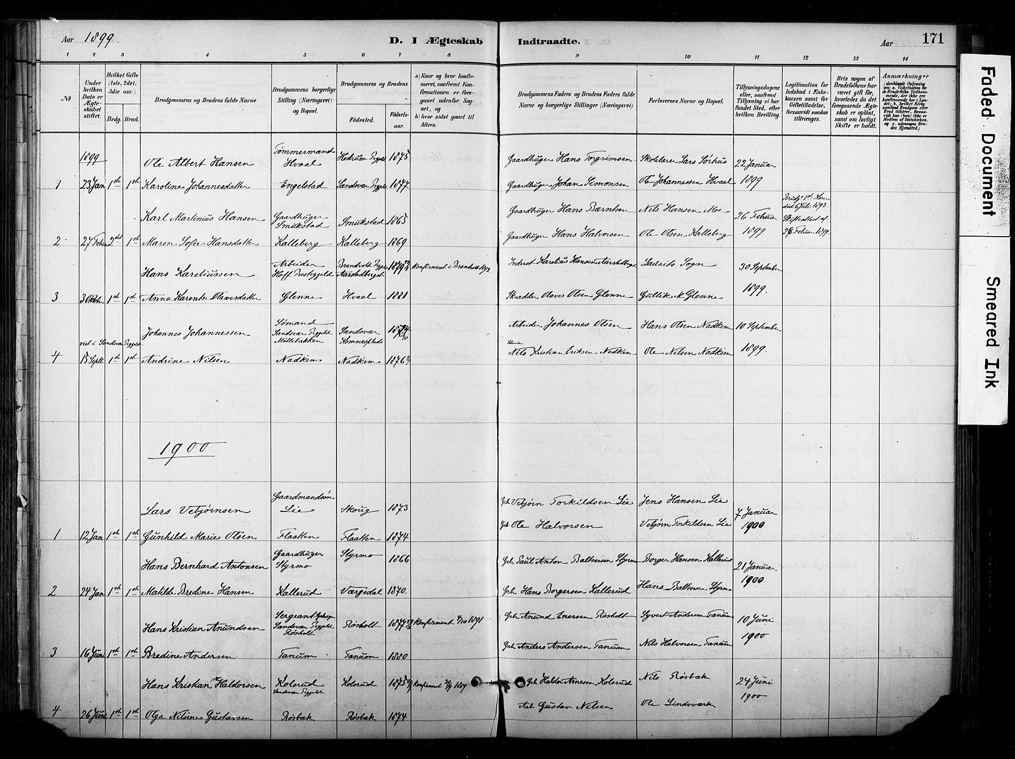 Lardal kirkebøker, AV/SAKO-A-350/F/Fb/L0001: Parish register (official) no. II 1, 1881-1911, p. 171