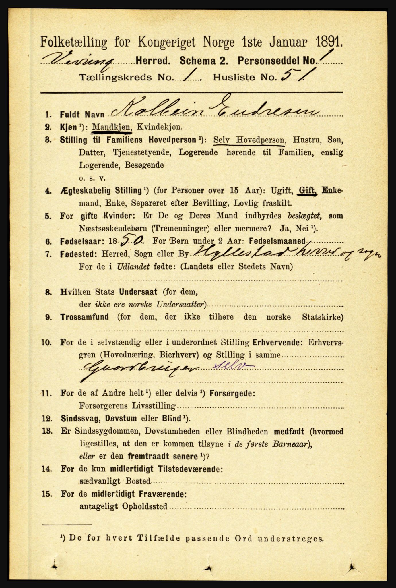 RA, 1891 census for 1434 Vevring, 1891, p. 360