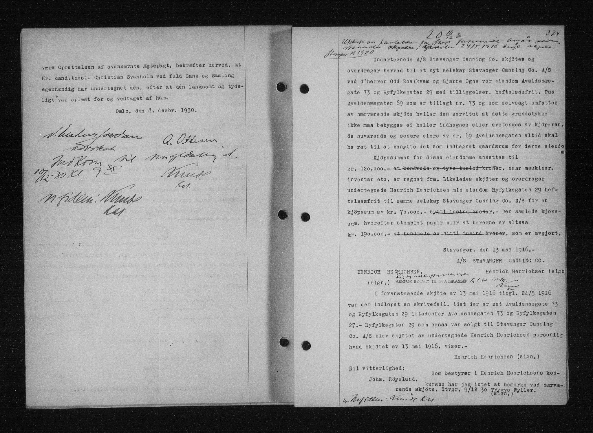 Stavanger byfogd, AV/SAST-A-101408/001/4/41/410/410BB/L0058: Mortgage book no. 48, 1930-1931, Deed date: 10.12.1930