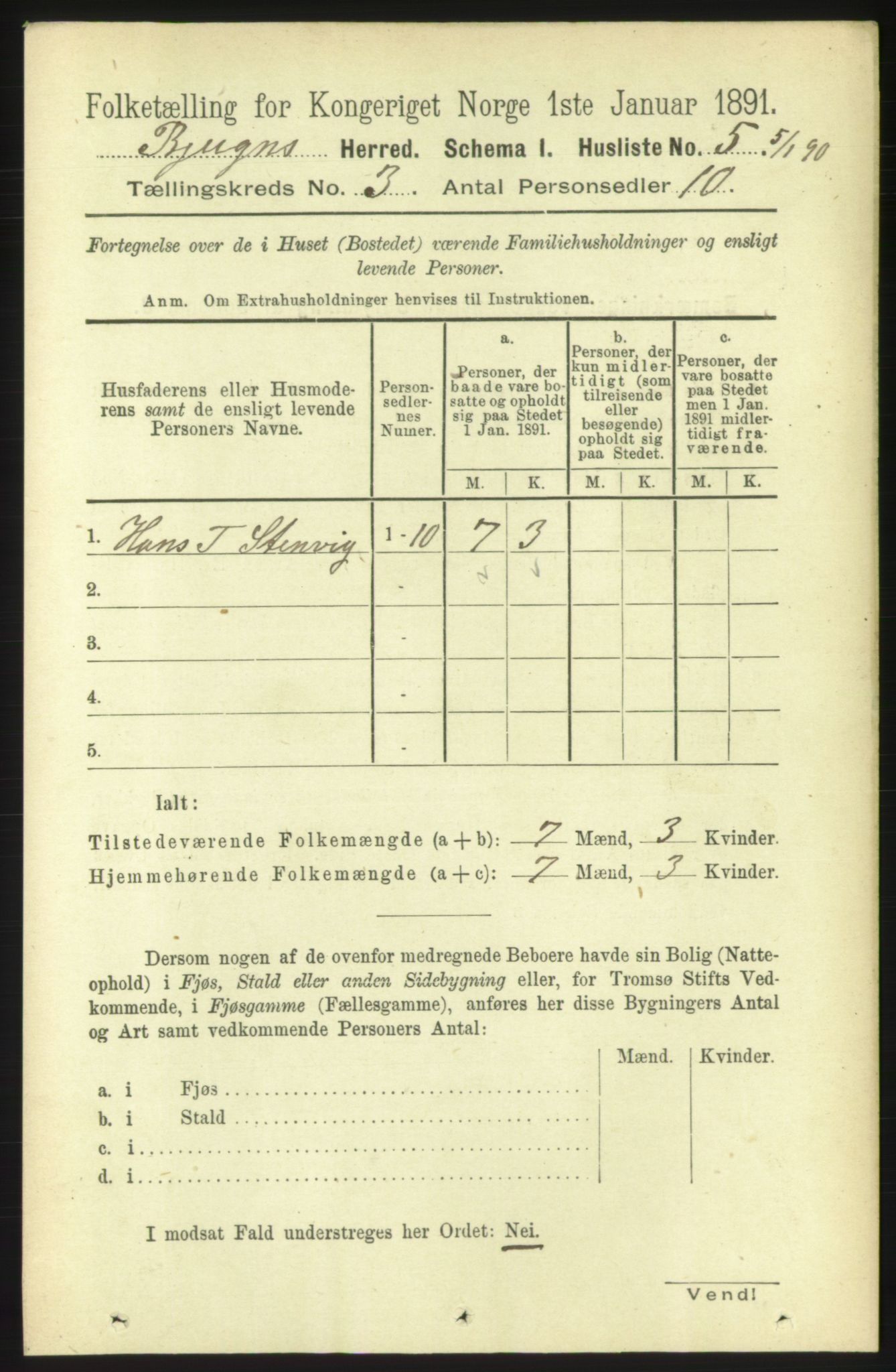 RA, 1891 census for 1627 Bjugn, 1891, p. 593