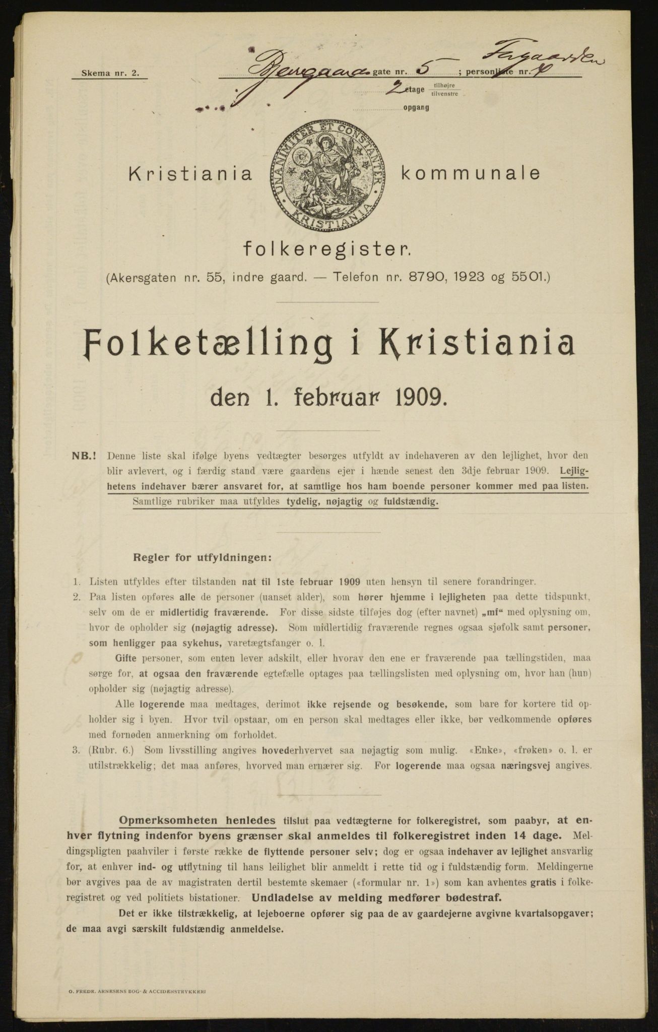 OBA, Municipal Census 1909 for Kristiania, 1909, p. 5185