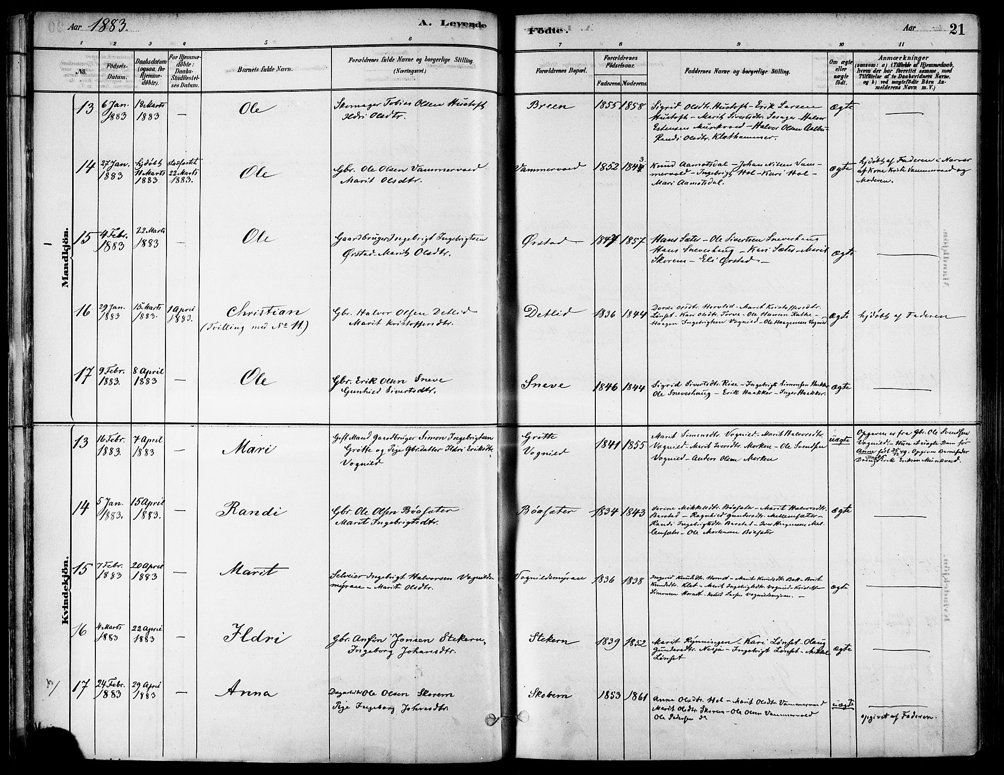 Ministerialprotokoller, klokkerbøker og fødselsregistre - Sør-Trøndelag, SAT/A-1456/678/L0901: Parish register (official) no. 678A10, 1881-1894, p. 21