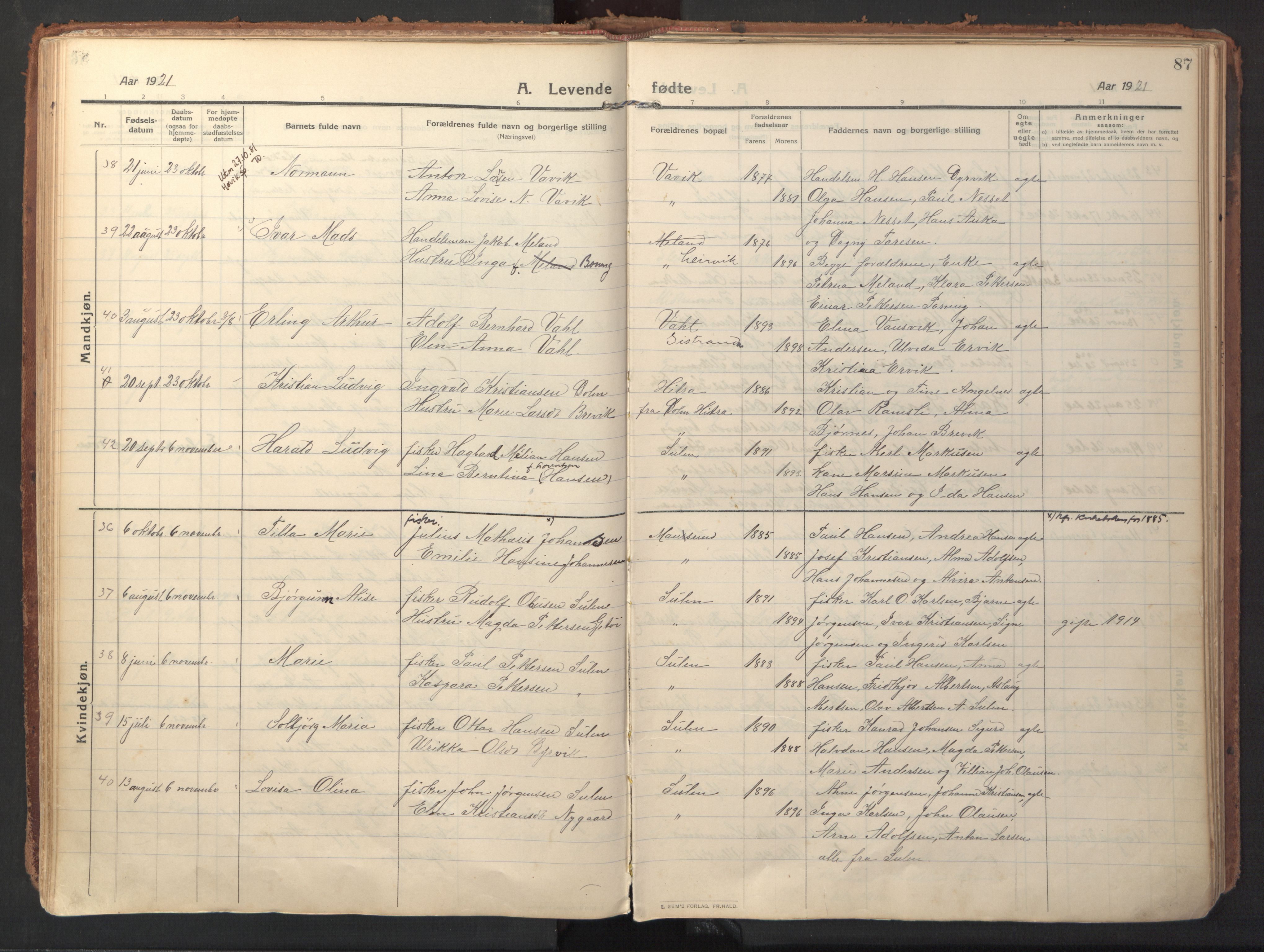 Ministerialprotokoller, klokkerbøker og fødselsregistre - Sør-Trøndelag, AV/SAT-A-1456/640/L0581: Parish register (official) no. 640A06, 1910-1924, p. 87