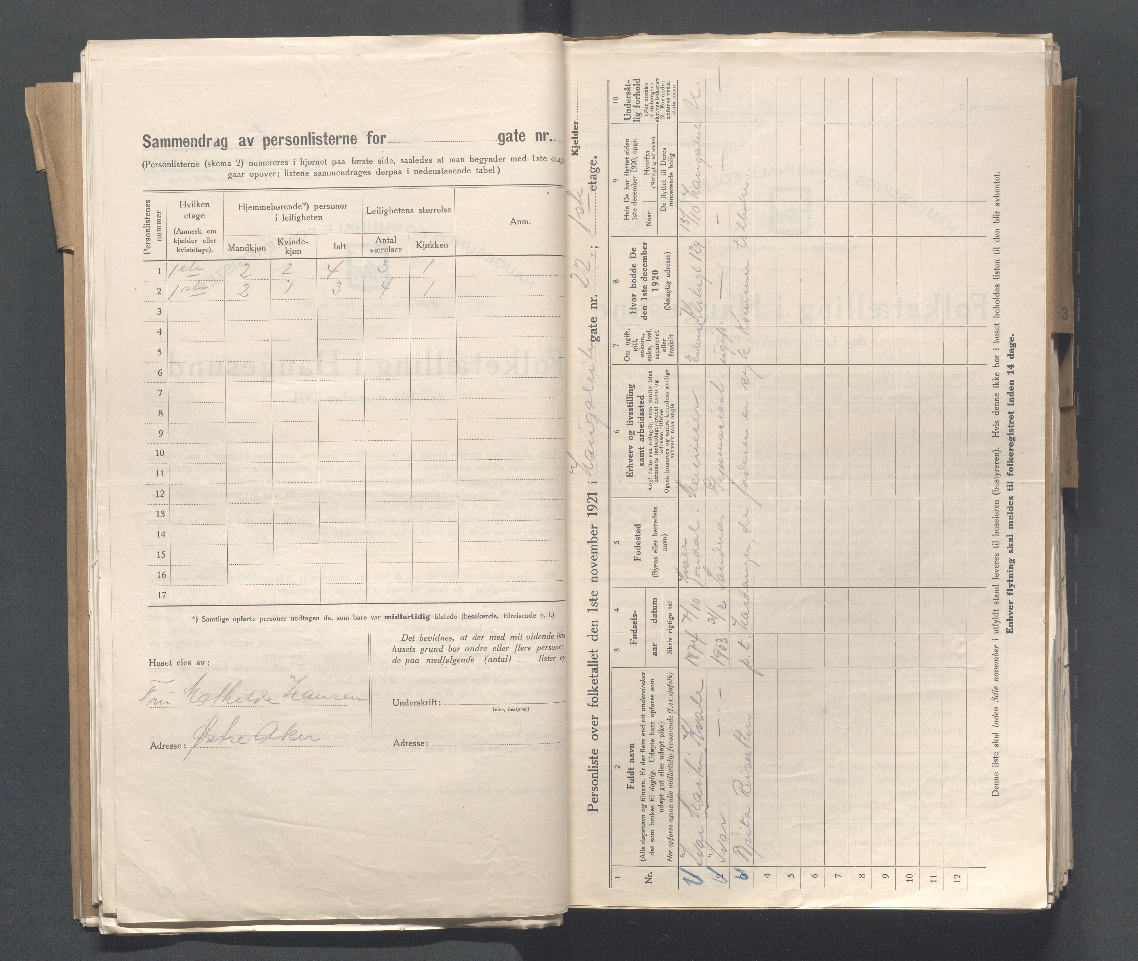 IKAR, Local census 1.11.1921 for Haugesund, 1921, p. 1895