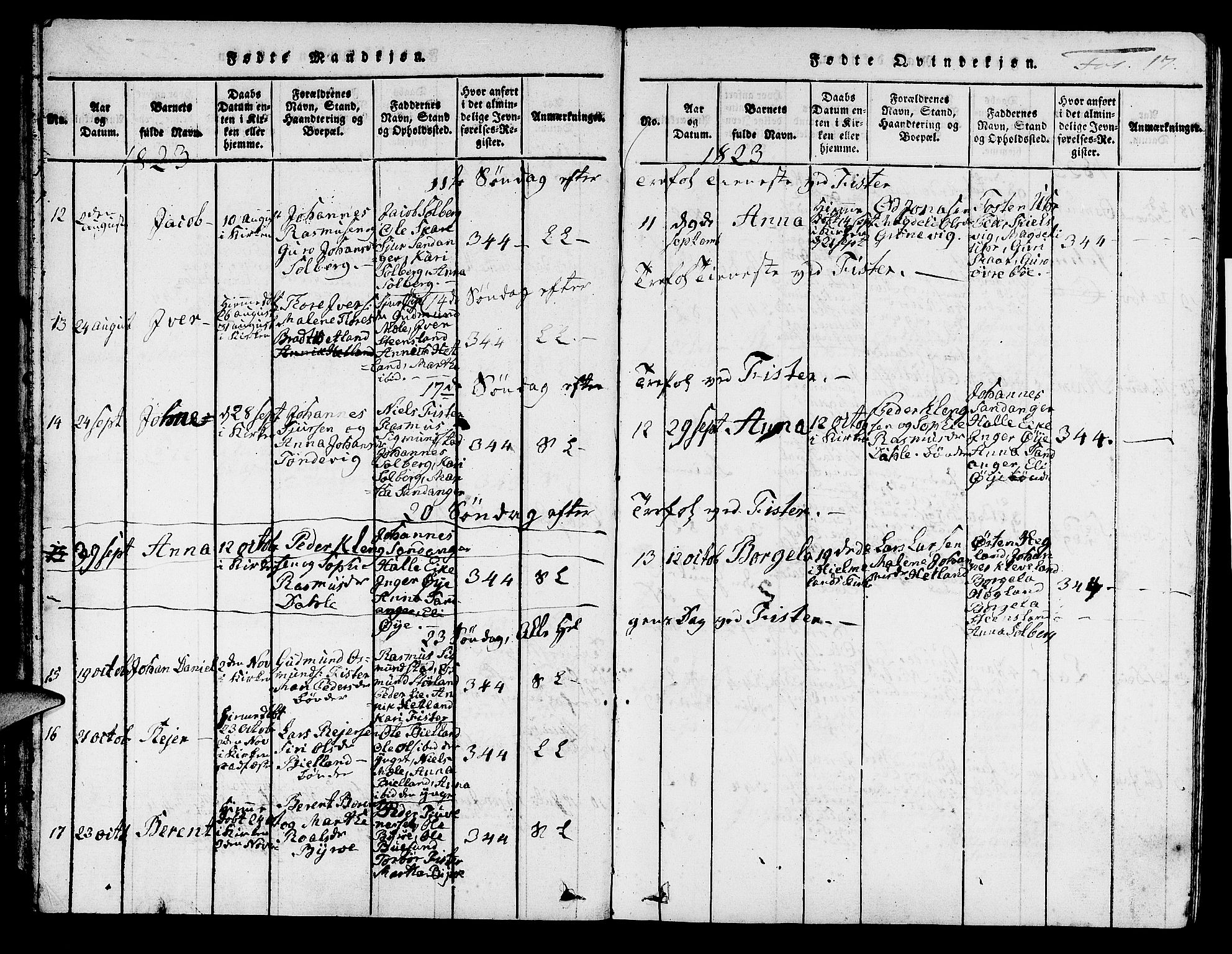 Hjelmeland sokneprestkontor, AV/SAST-A-101843/01/IV/L0004: Parish register (official) no. A 4, 1816-1834, p. 17