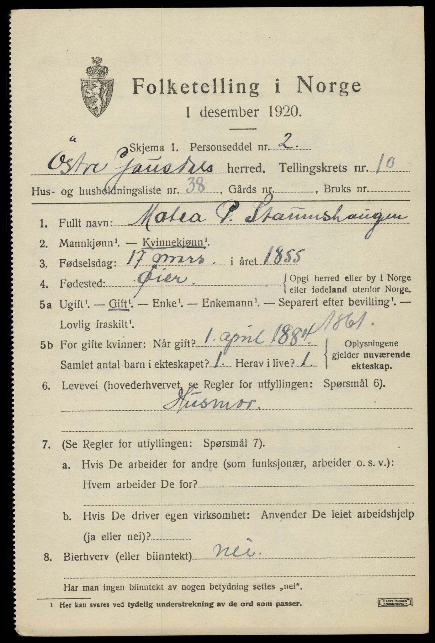 SAH, 1920 census for Østre Gausdal, 1920, p. 5826