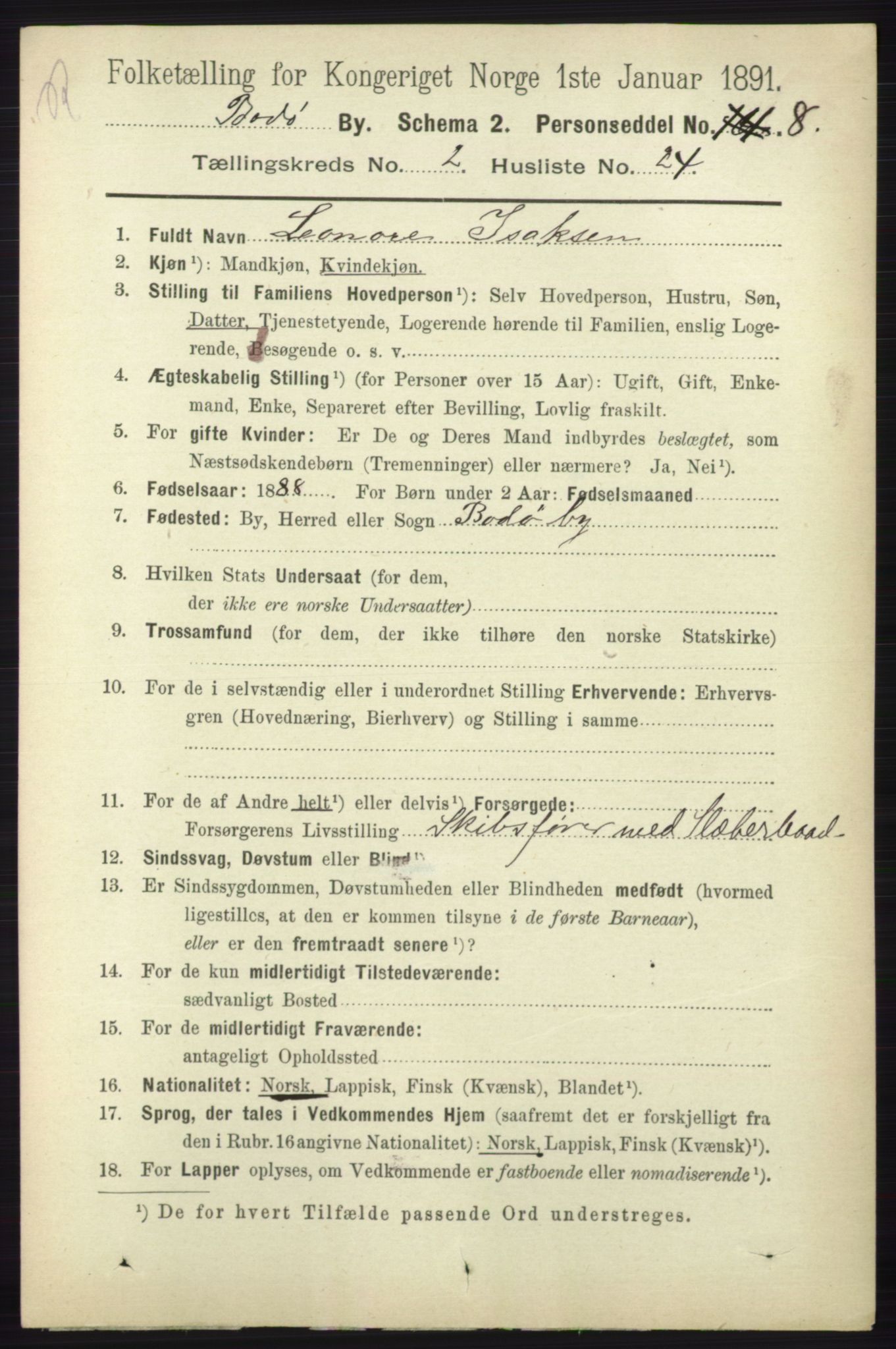 RA, 1891 census for 1804 Bodø, 1891, p. 1333