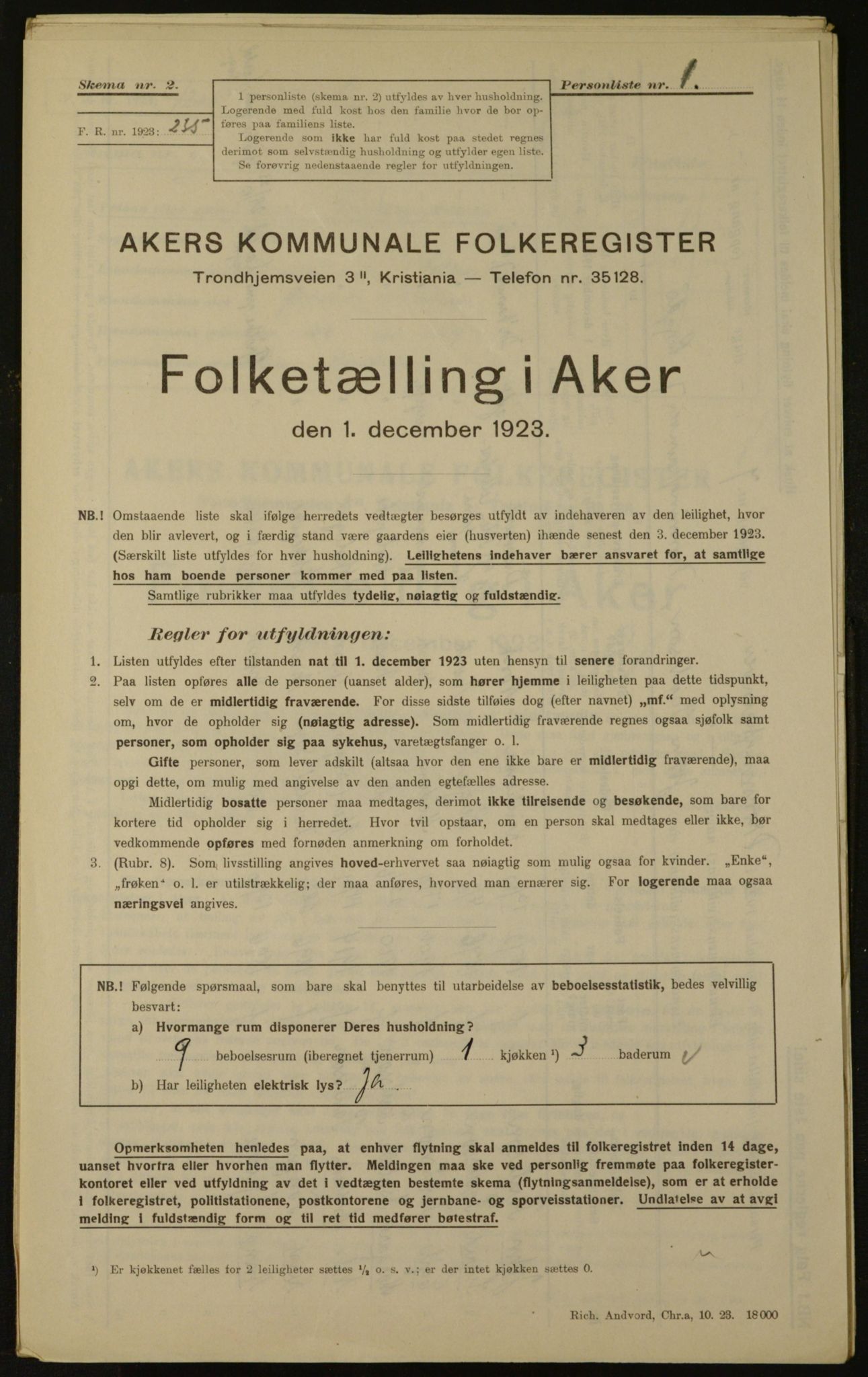 , Municipal Census 1923 for Aker, 1923, p. 1530