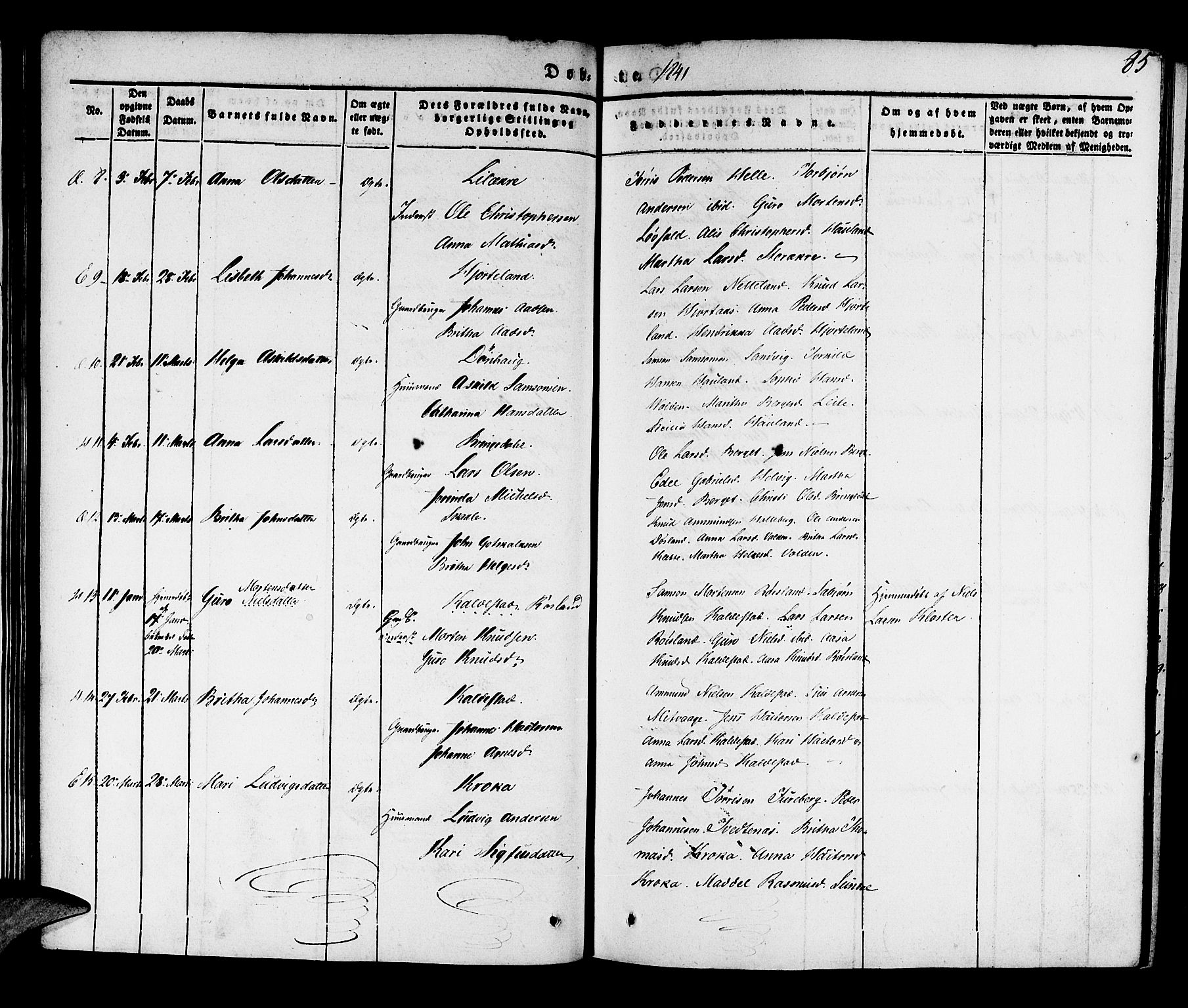 Kvinnherad sokneprestembete, AV/SAB-A-76401/H/Haa: Parish register (official) no. A 6, 1835-1843, p. 85