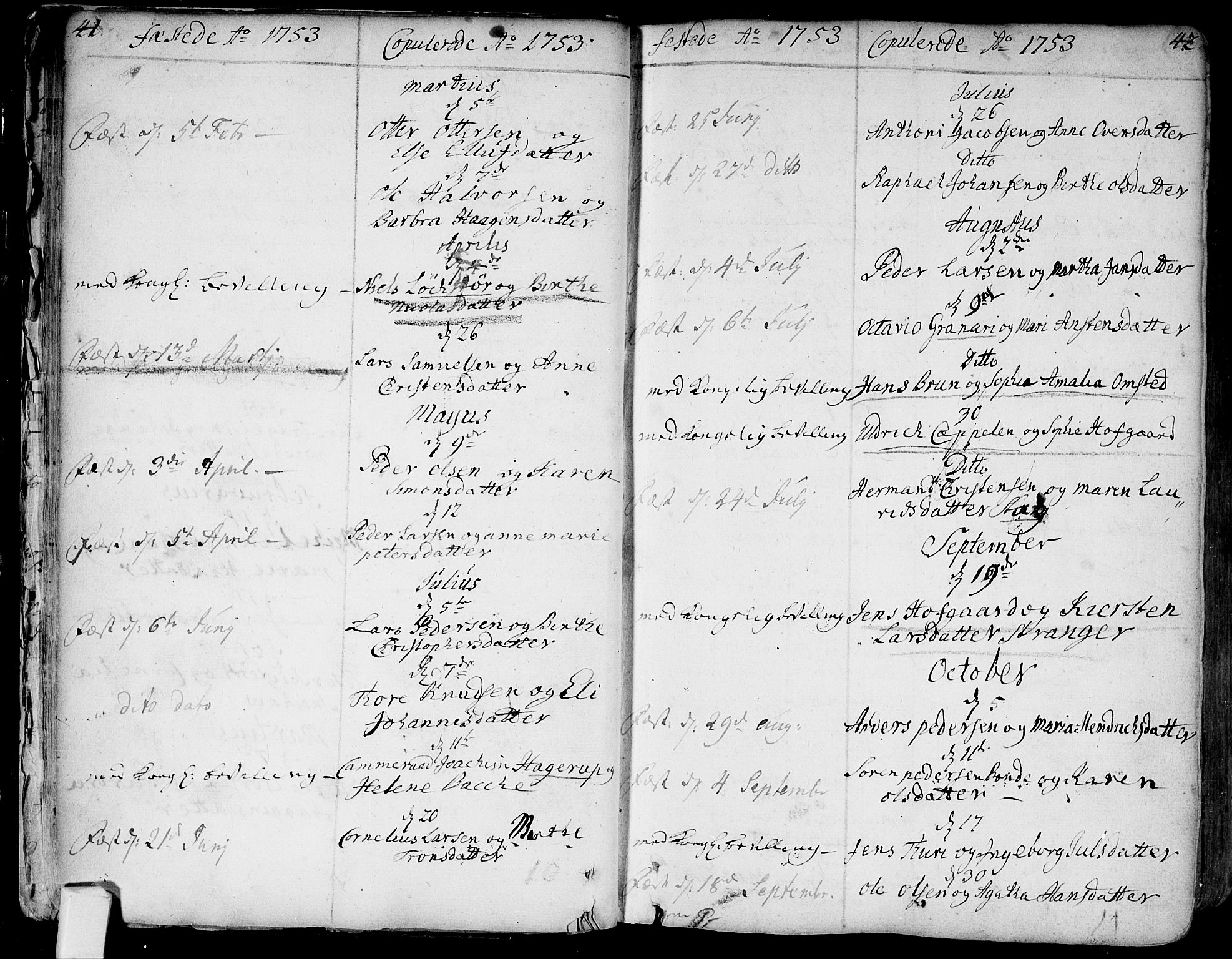 Bragernes kirkebøker, SAKO/A-6/F/Fa/L0004: Parish register (official) no. I 4, 1734-1759, p. 41-42
