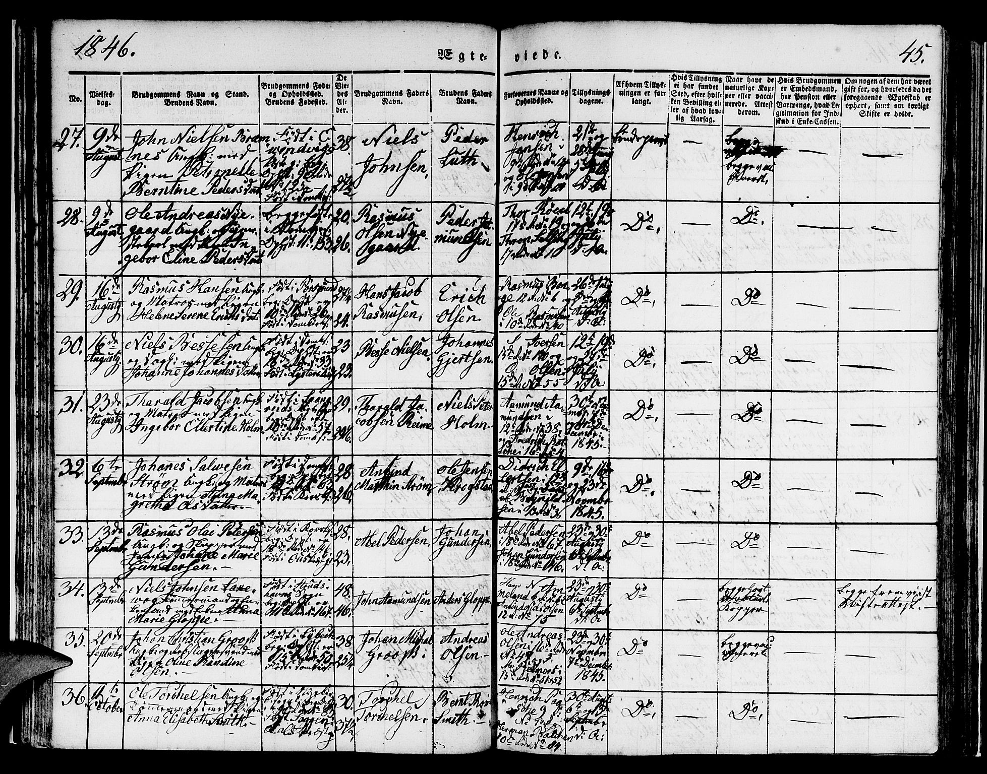 Domkirken sokneprestembete, AV/SAB-A-74801/H/Hab/L0029: Parish register (copy) no. D 1, 1839-1857, p. 45