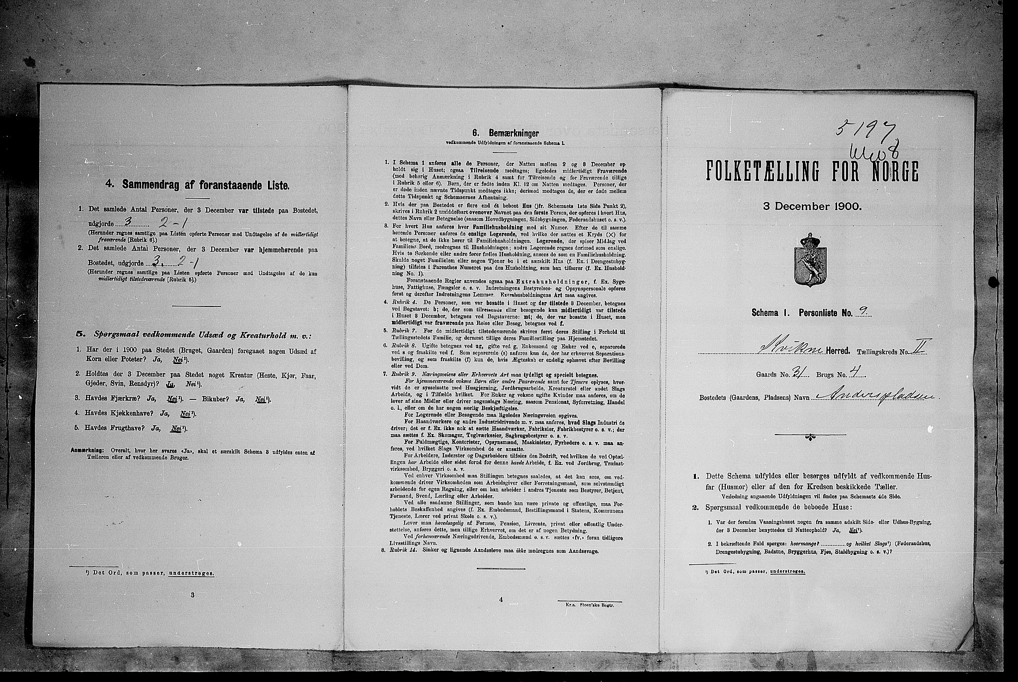 SAH, 1900 census for Kvikne, 1900, p. 33