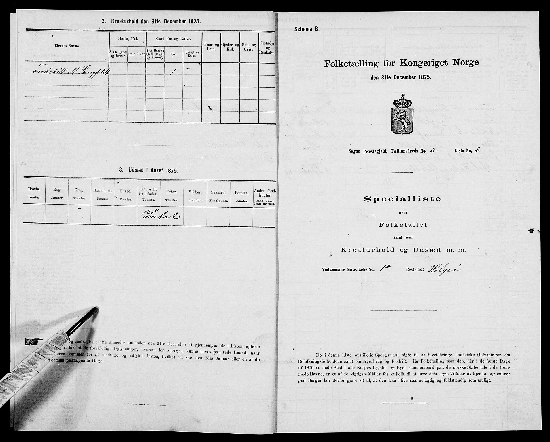 SAK, 1875 census for 1018P Søgne, 1875, p. 257