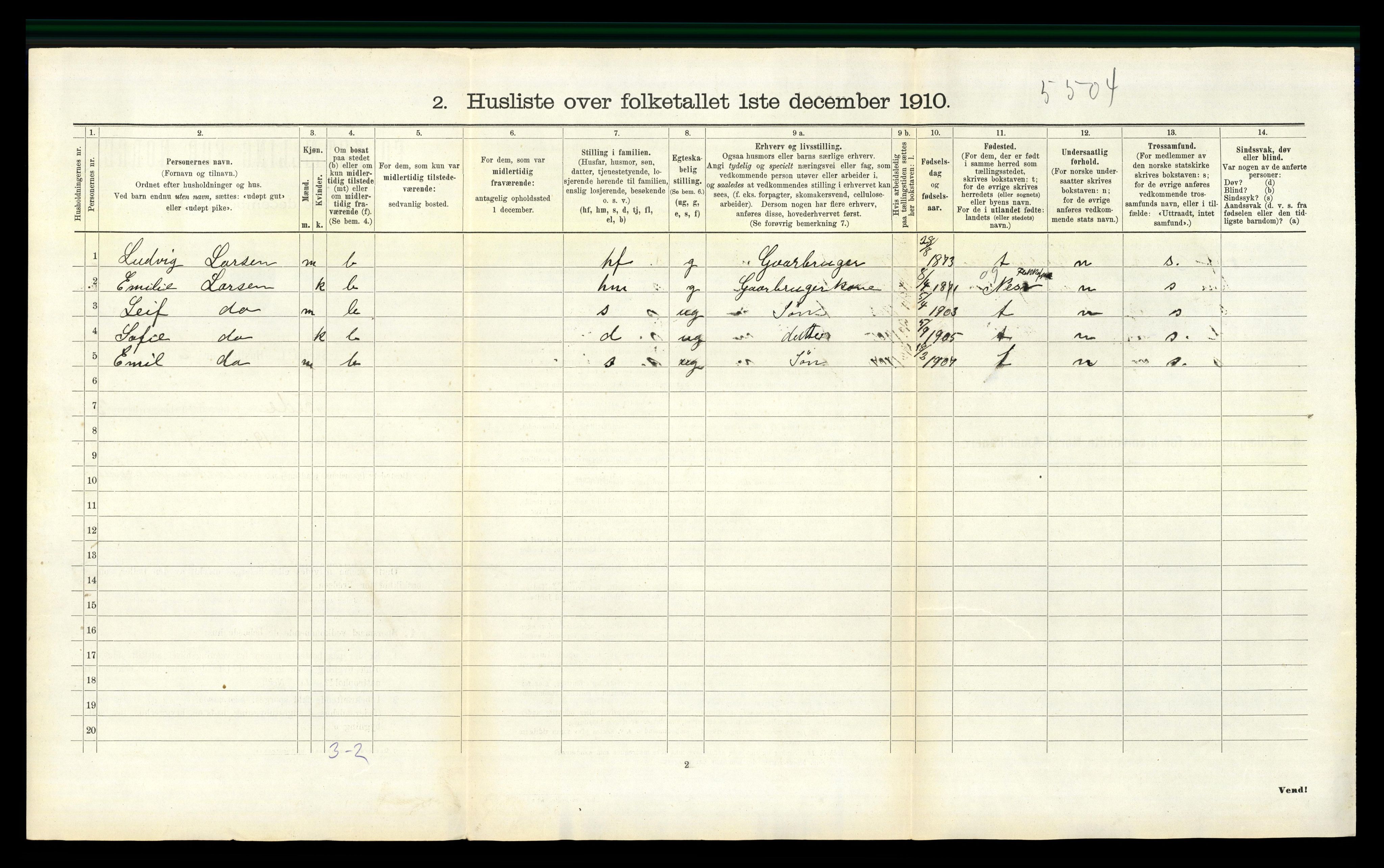 RA, 1910 census for Feda, 1910, p. 326