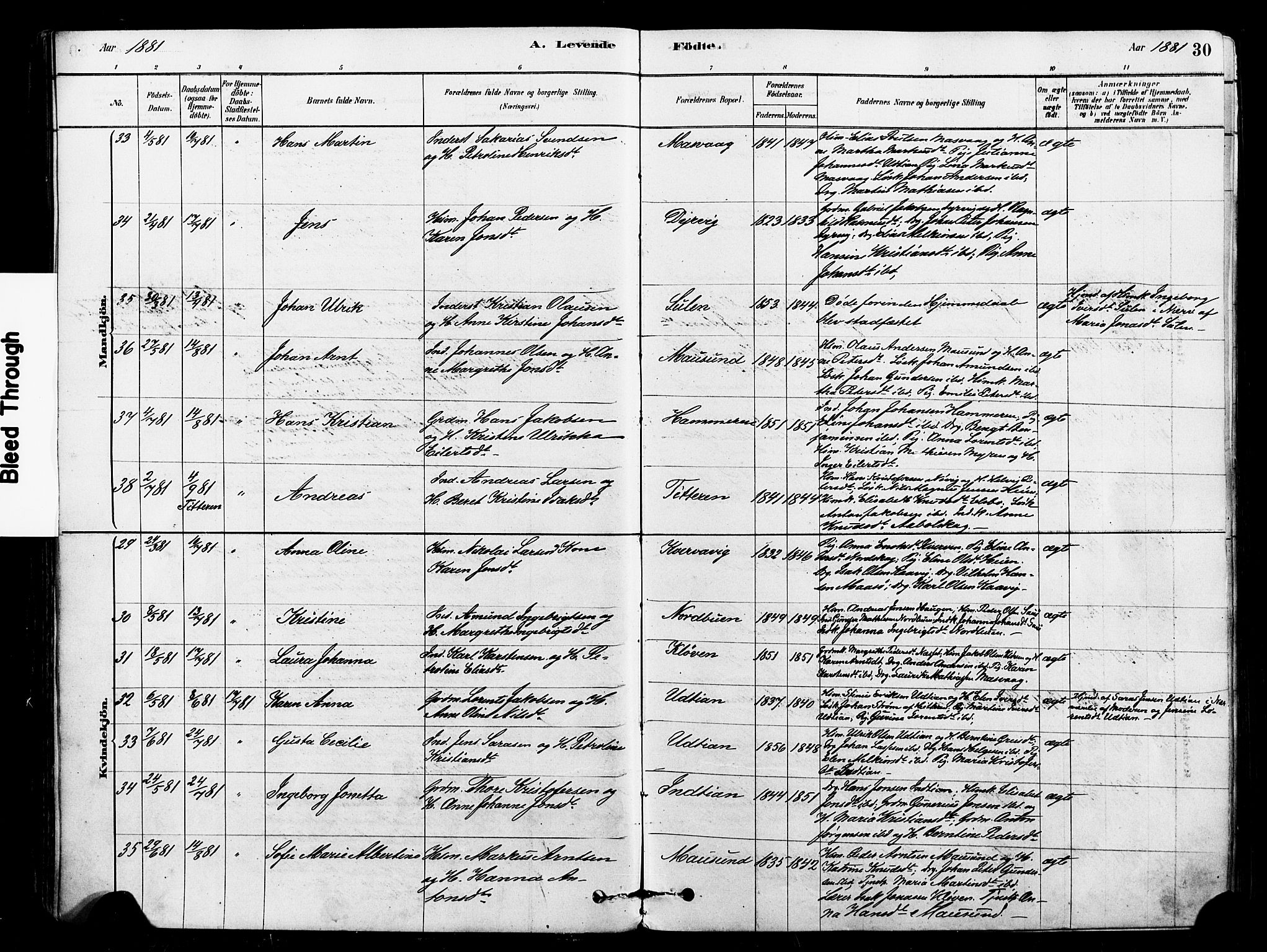 Ministerialprotokoller, klokkerbøker og fødselsregistre - Sør-Trøndelag, SAT/A-1456/640/L0578: Parish register (official) no. 640A03, 1879-1889, p. 30