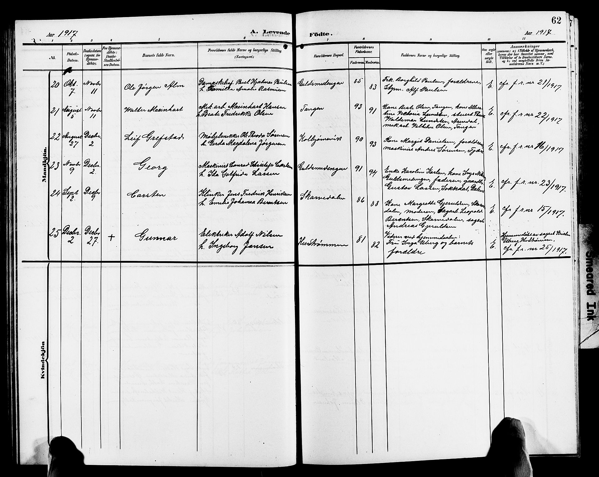 Hisøy sokneprestkontor, AV/SAK-1111-0020/F/Fb/L0004: Parish register (copy) no. B 4, 1905-1923, p. 62