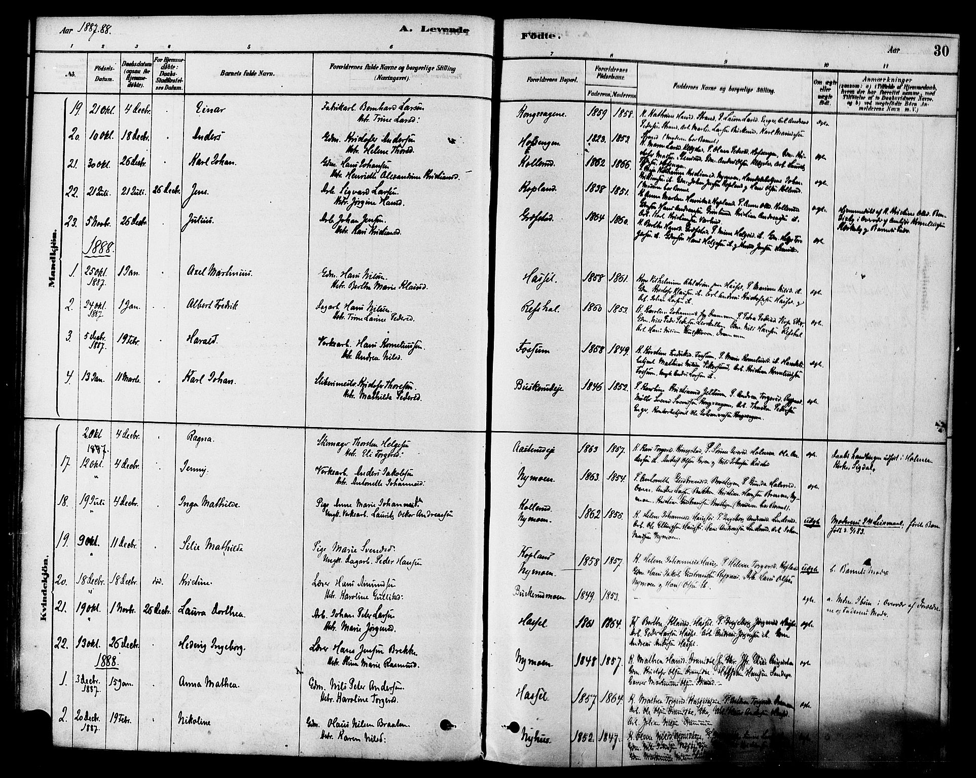 Modum kirkebøker, AV/SAKO-A-234/F/Fa/L0015: Parish register (official) no. 15 /1, 1877-1889, p. 30