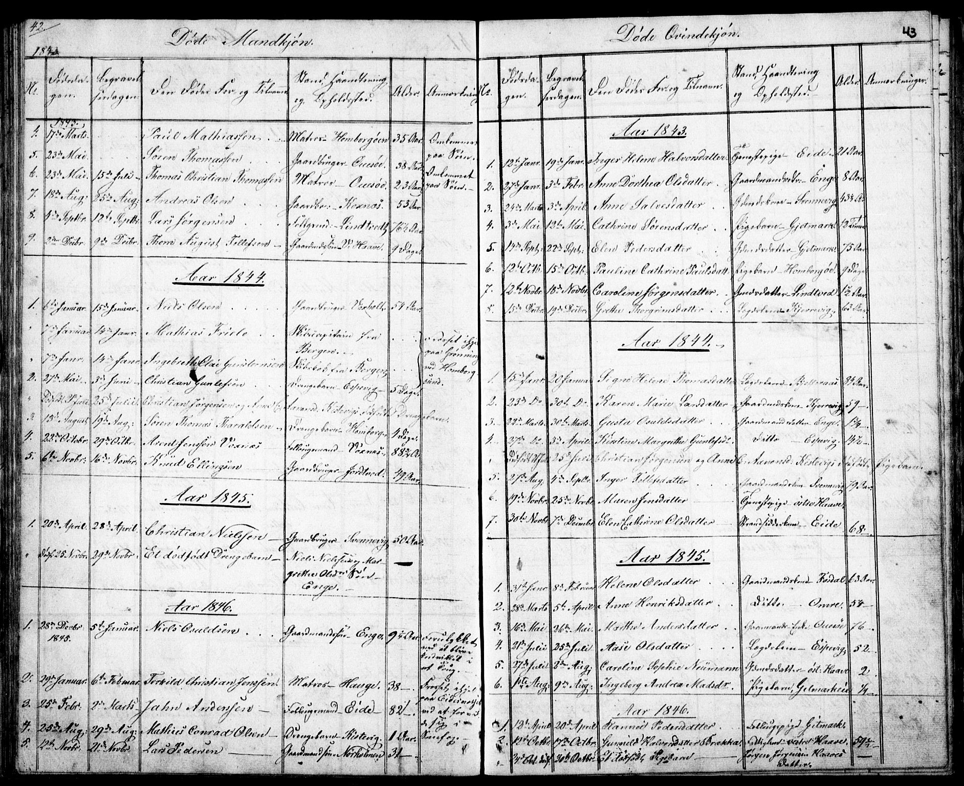 Hommedal sokneprestkontor, AV/SAK-1111-0023/F/Fb/Fba/L0002: Parish register (copy) no. B 2, 1841-1863, p. 43