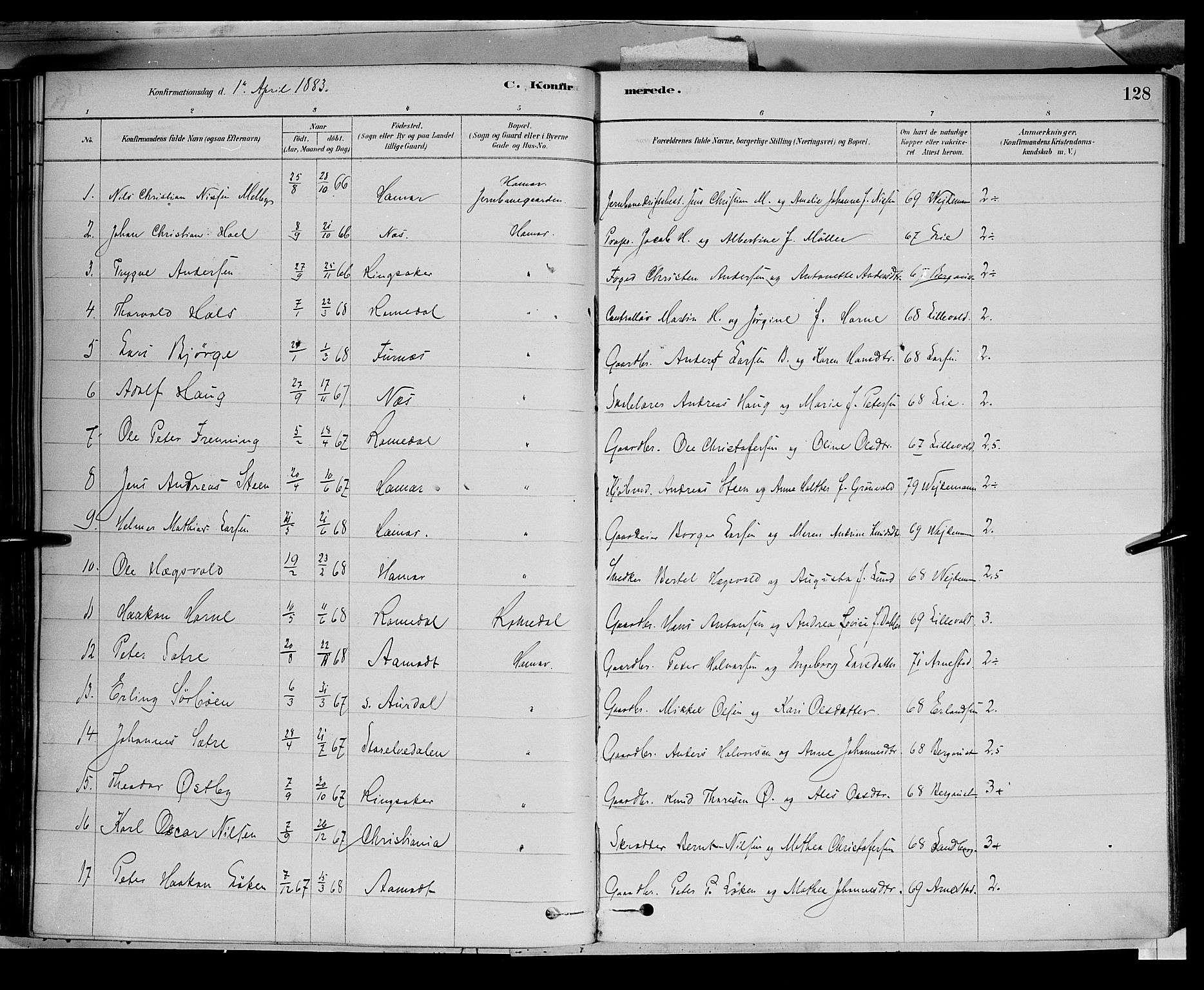 Vang prestekontor, Hedmark, AV/SAH-PREST-008/H/Ha/Haa/L0016: Parish register (official) no. 16, 1878-1889, p. 128