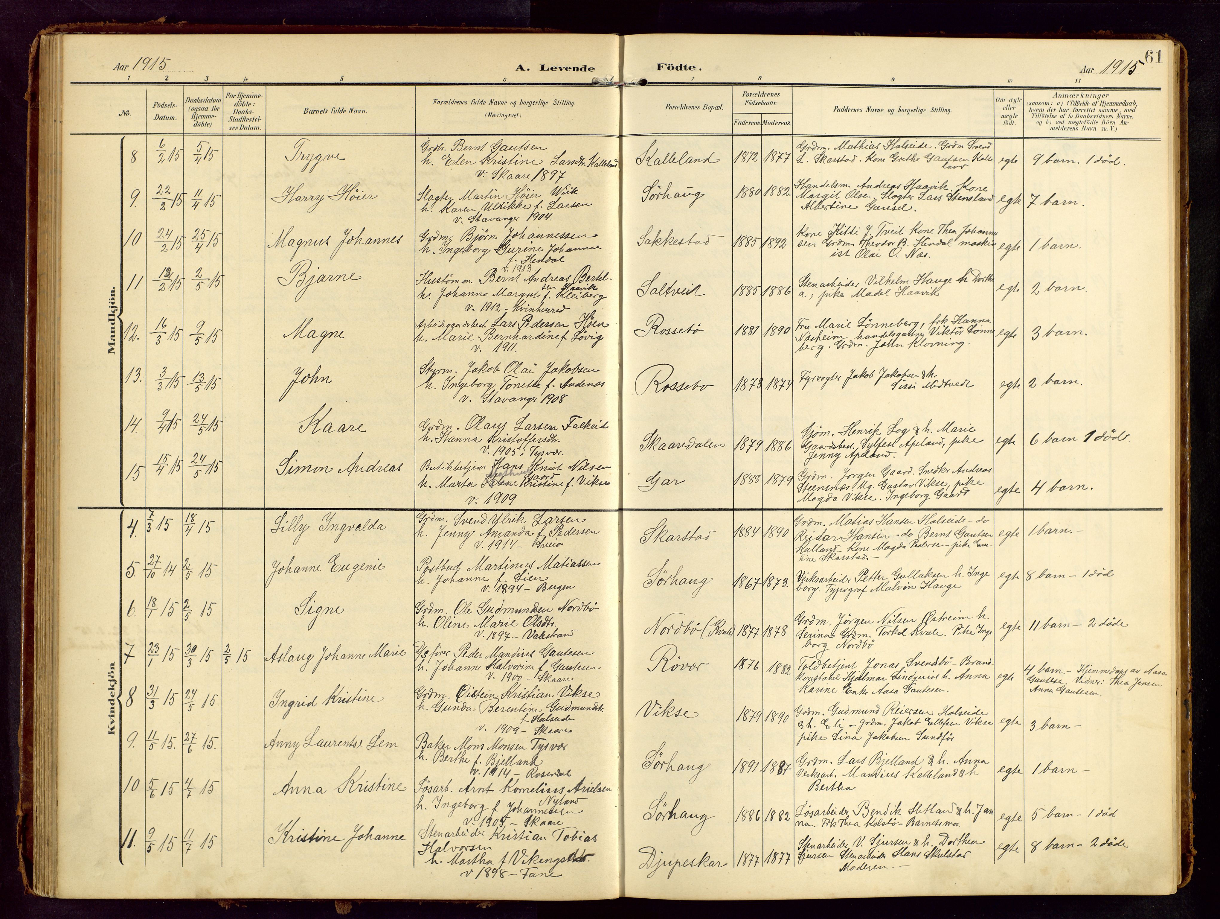 Haugesund sokneprestkontor, SAST/A -101863/H/Ha/Hab/L0006: Parish register (copy) no. B 6, 1906-1944, p. 61