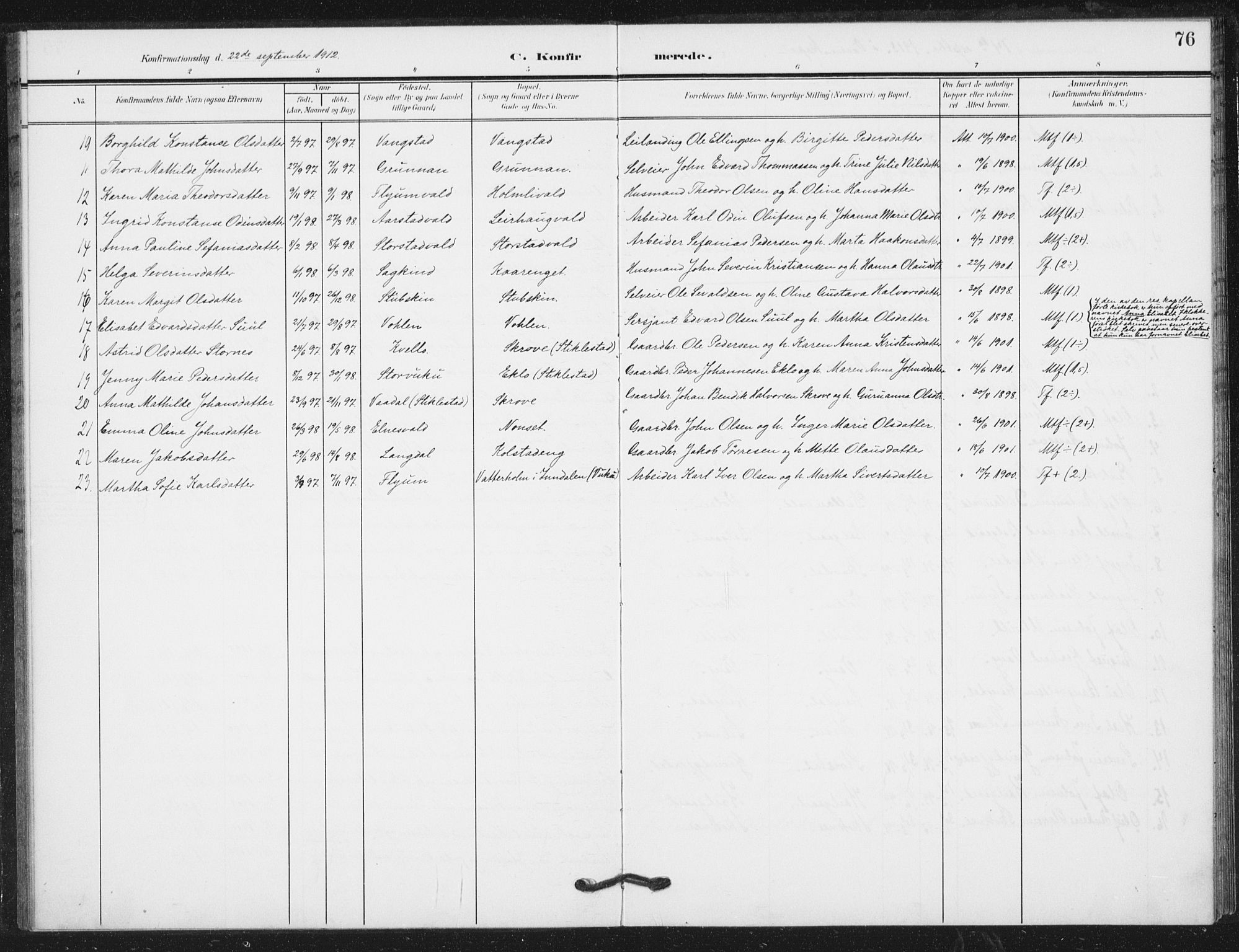 Ministerialprotokoller, klokkerbøker og fødselsregistre - Nord-Trøndelag, SAT/A-1458/724/L0264: Parish register (official) no. 724A02, 1908-1915, p. 76
