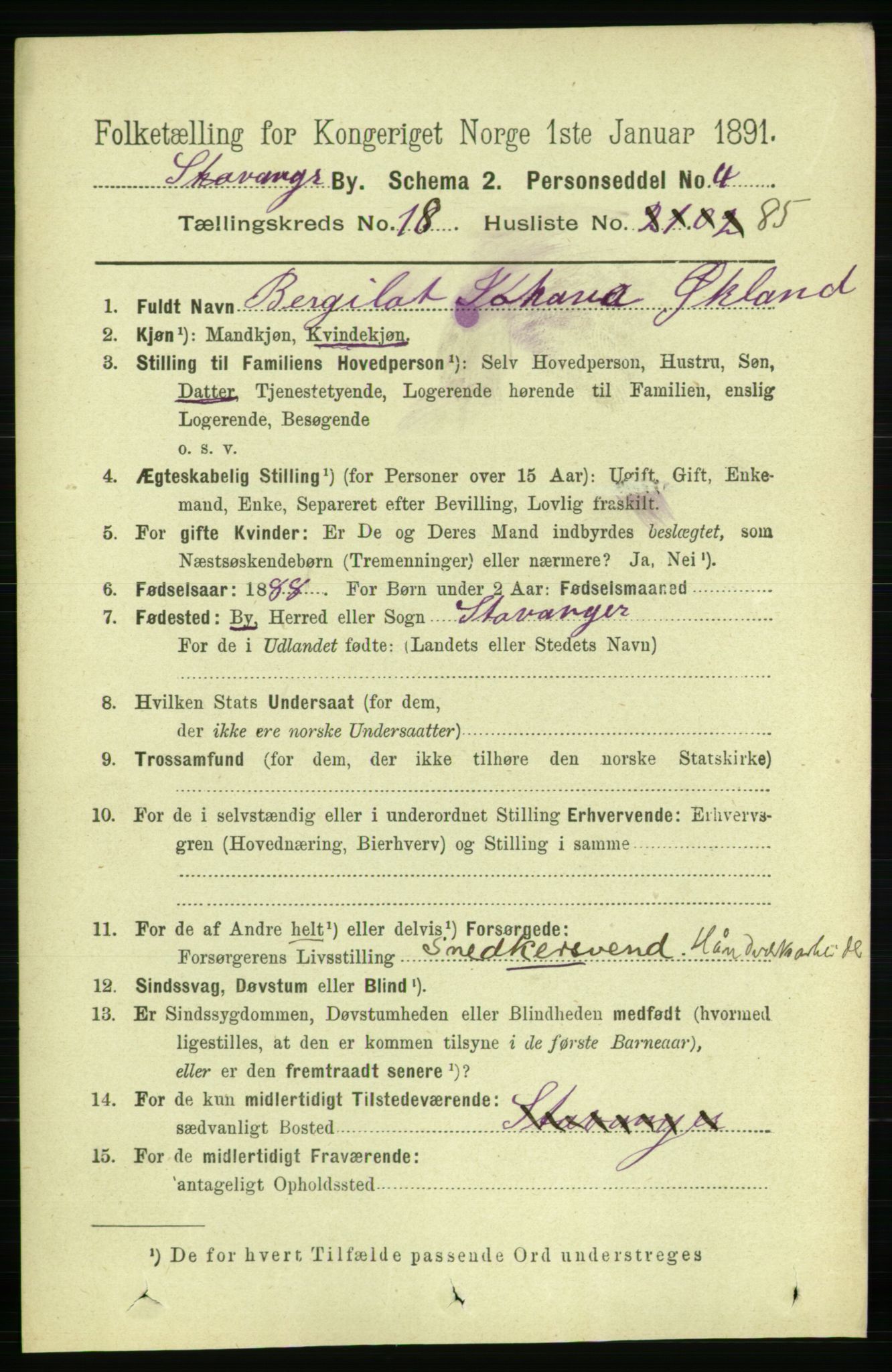 RA, 1891 census for 1103 Stavanger, 1891, p. 22421