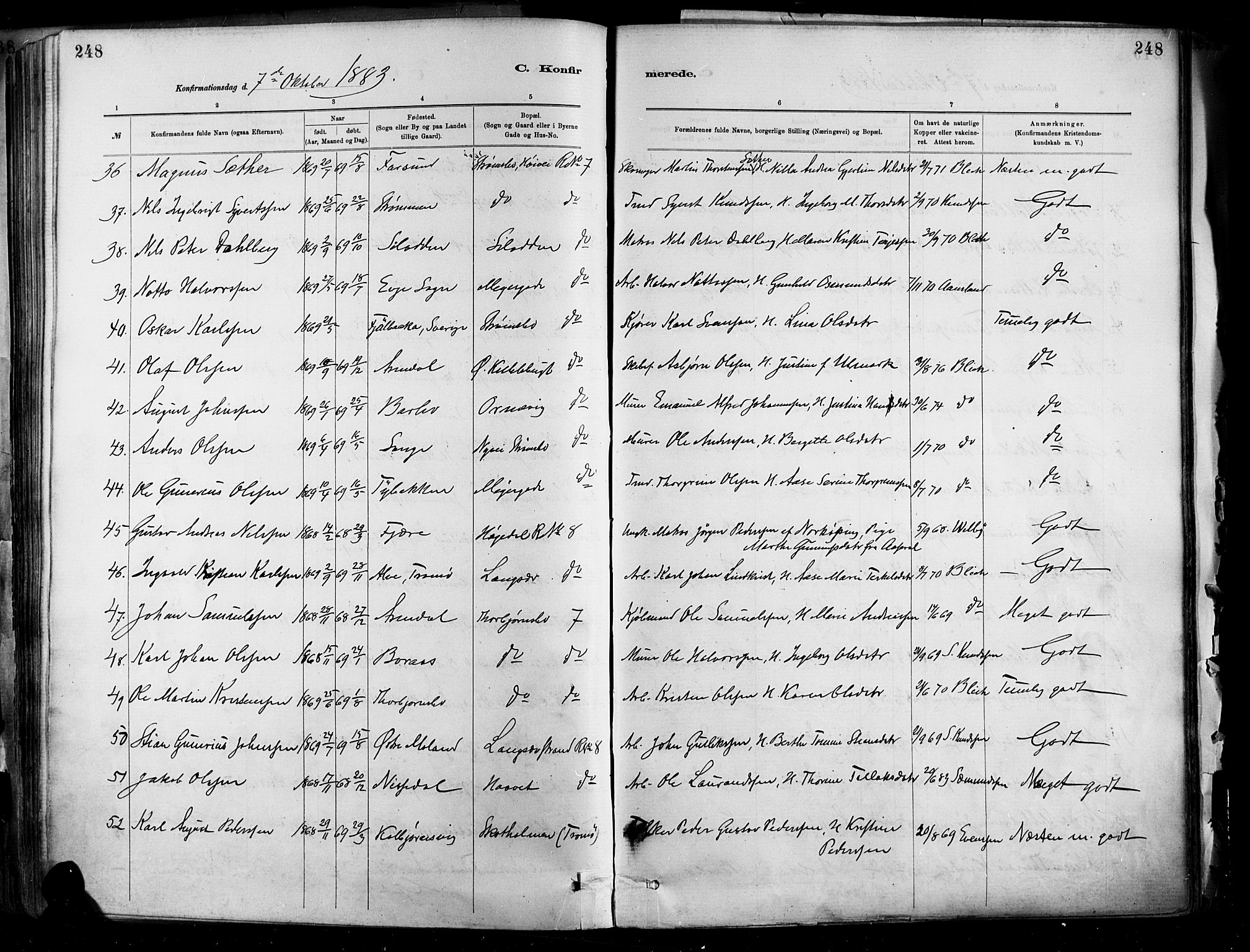 Barbu sokneprestkontor, AV/SAK-1111-0003/F/Fa/L0002: Parish register (official) no. A 2, 1883-1898, p. 248