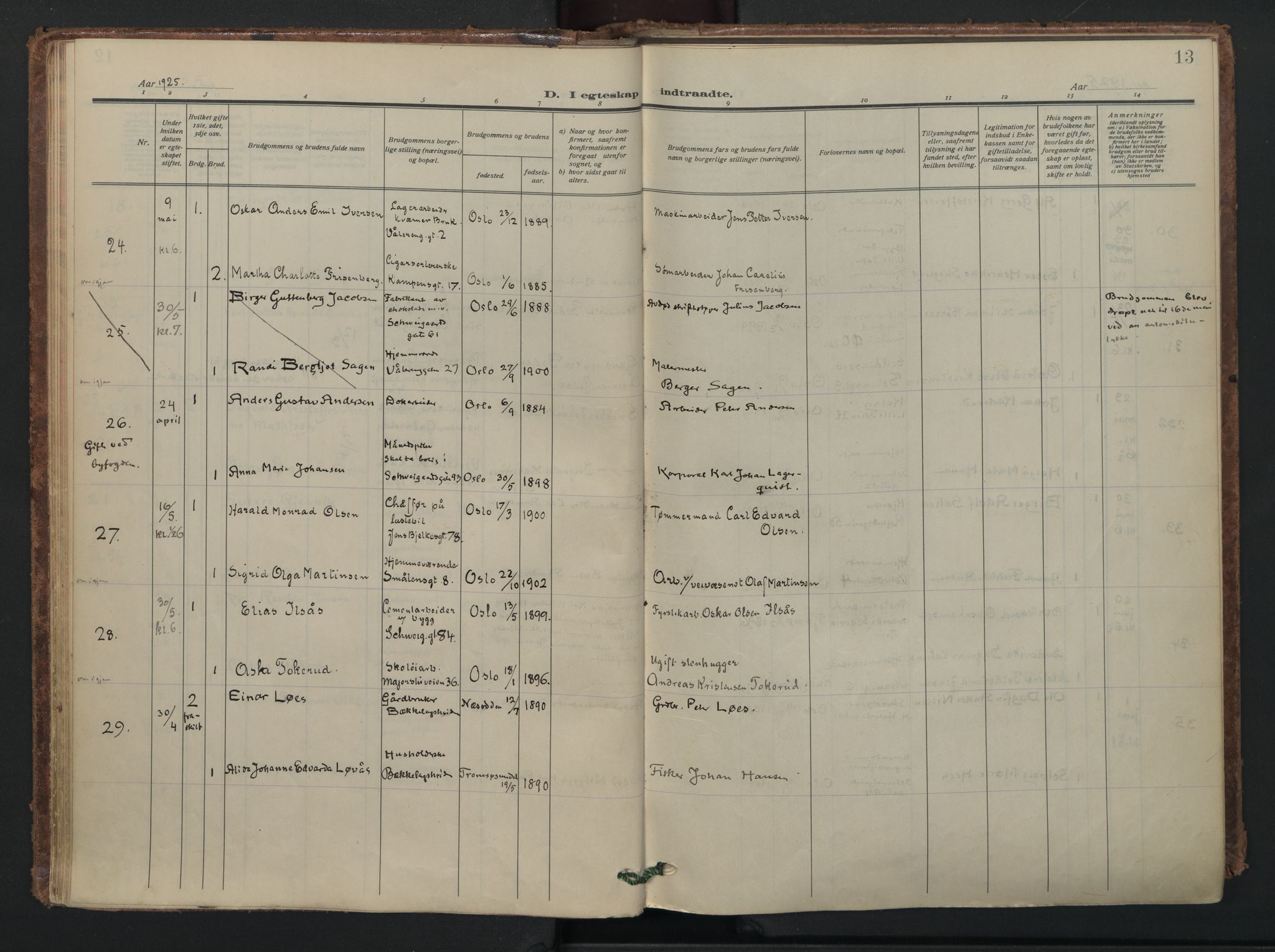 Vålerengen prestekontor Kirkebøker, AV/SAO-A-10878/F/Fa/L0005: Parish register (official) no. 5, 1924-1936, p. 13