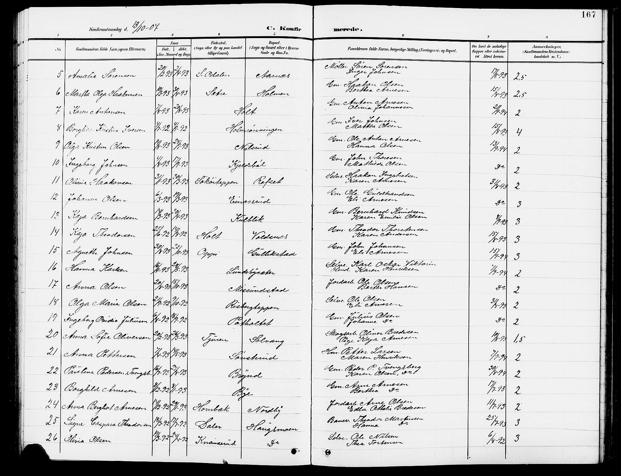 Grue prestekontor, SAH/PREST-036/H/Ha/Hab/L0005: Parish register (copy) no. 5, 1900-1909, p. 167