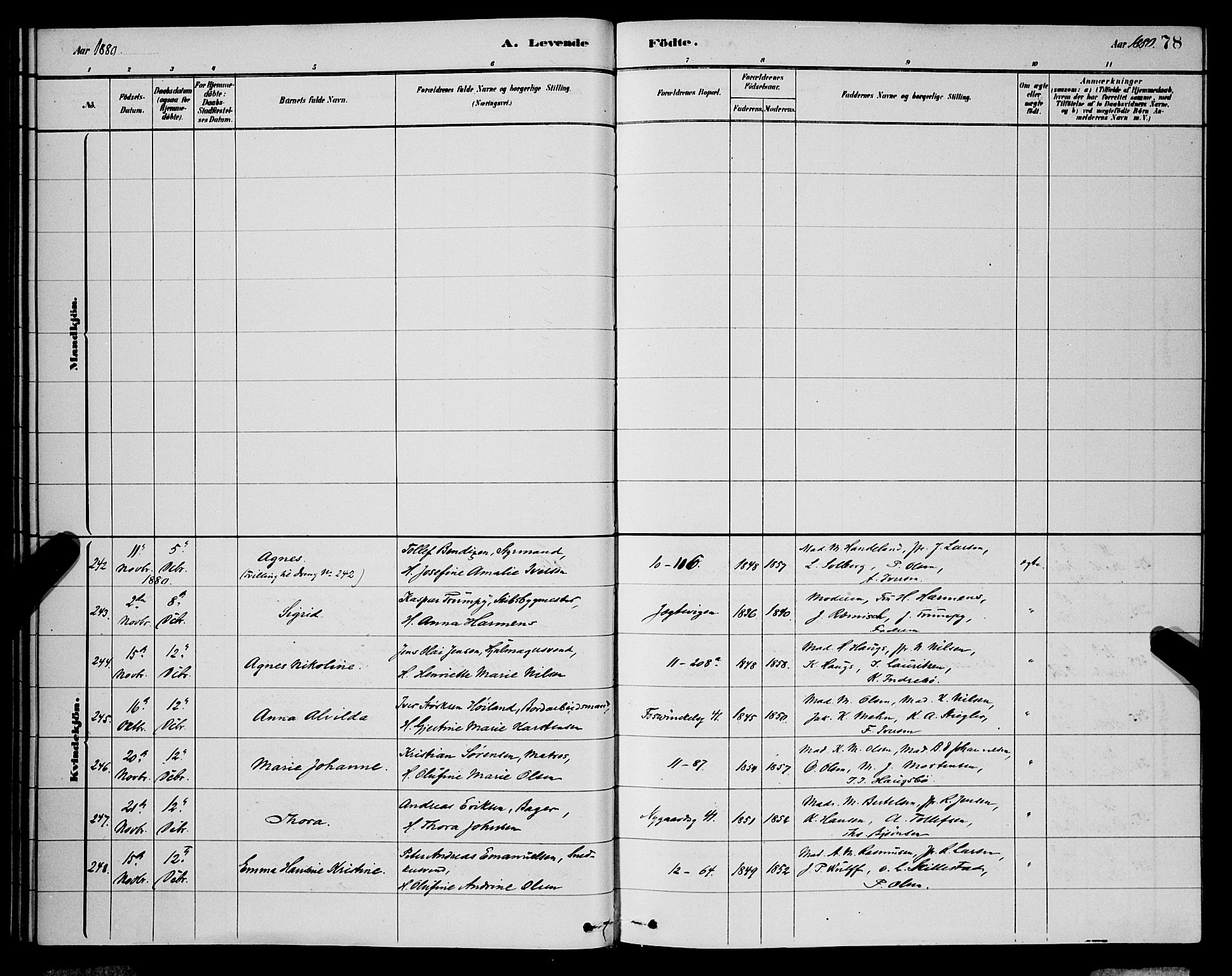 Domkirken sokneprestembete, SAB/A-74801/H/Hab/L0015: Parish register (copy) no. B 8, 1879-1887, p. 78
