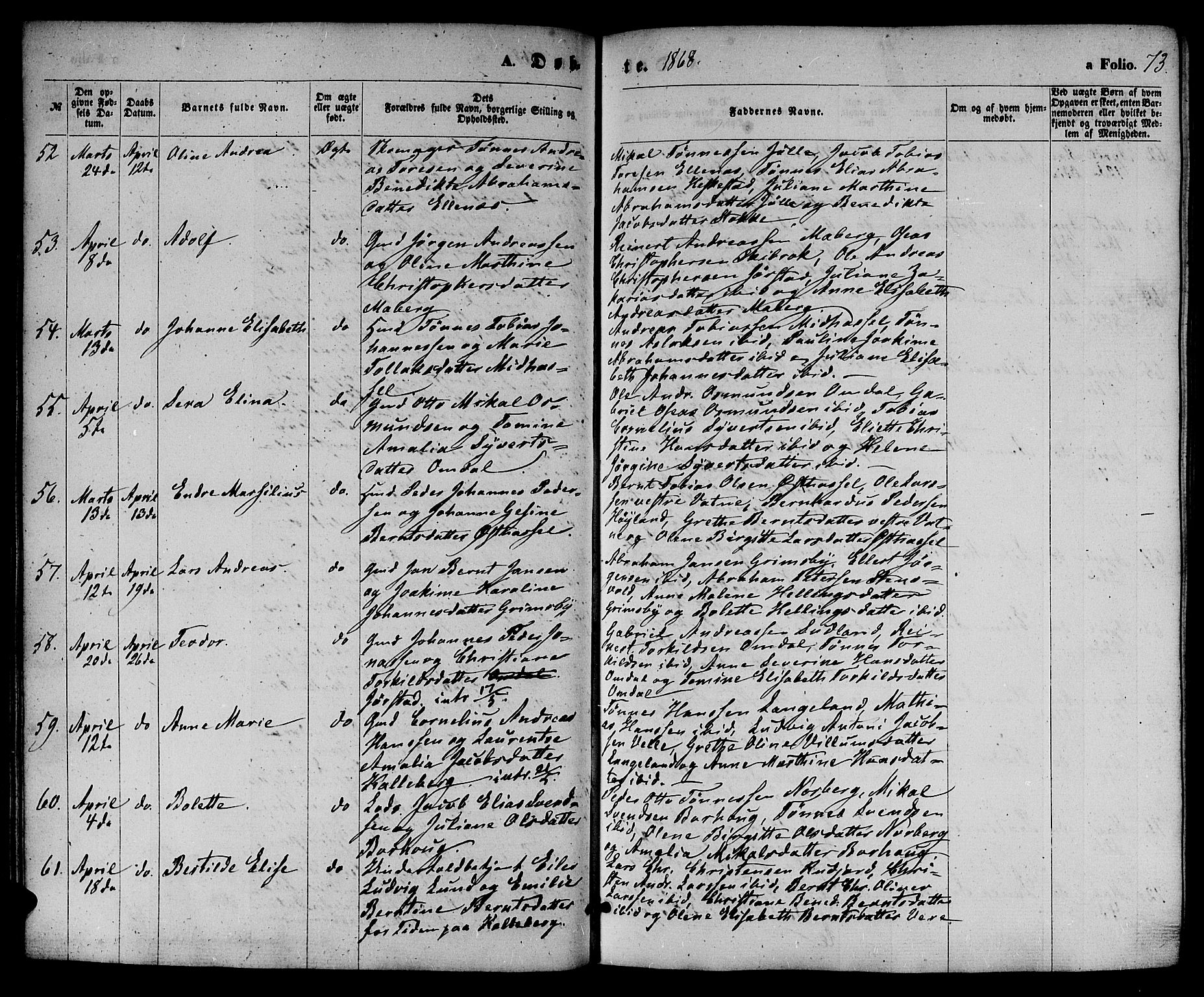 Lista sokneprestkontor, AV/SAK-1111-0027/F/Fb/L0003: Parish register (copy) no. B 3, 1862-1877, p. 73