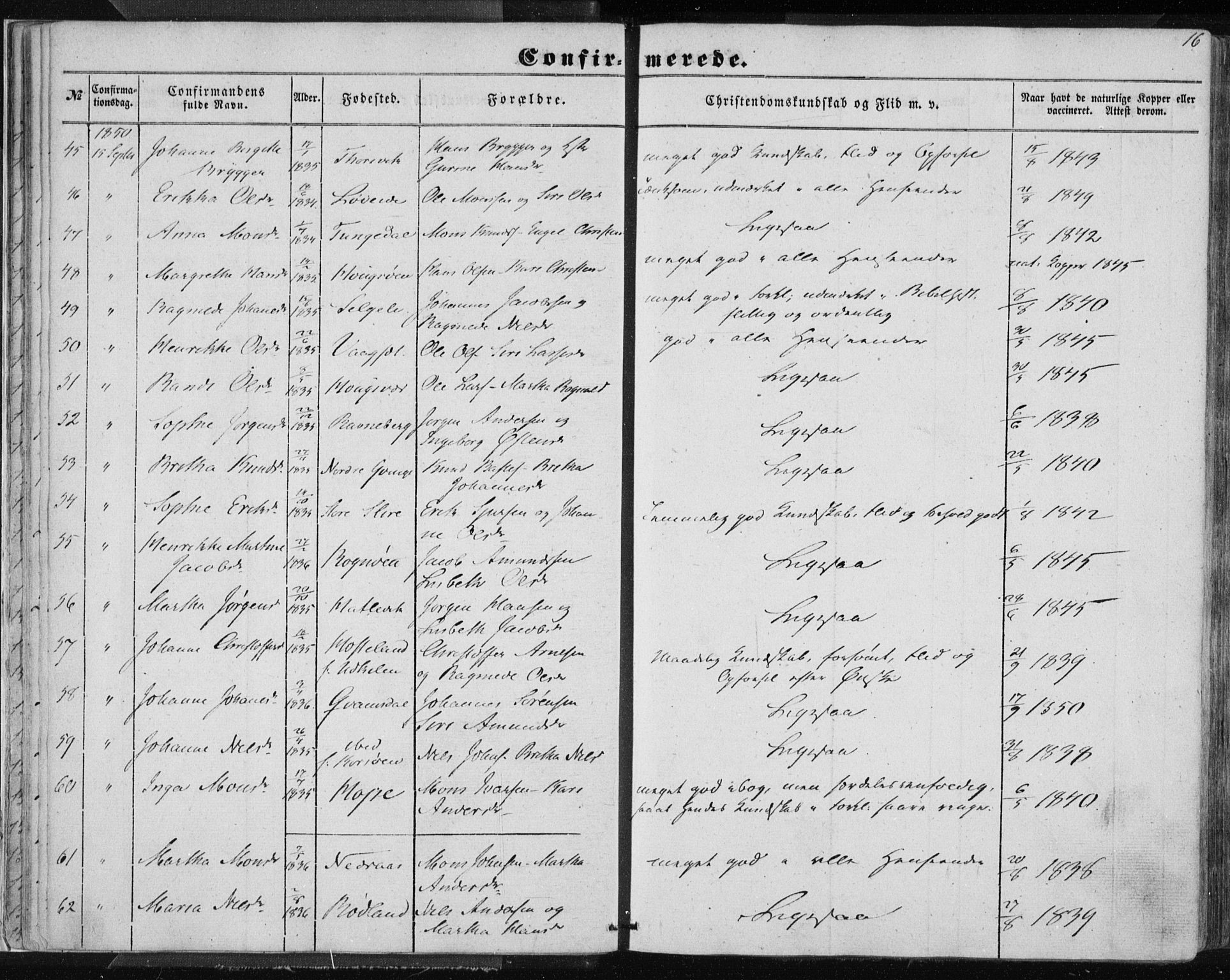 Lindås Sokneprestembete, AV/SAB-A-76701/H/Haa/Haaa/L0013: Parish register (official) no. A 13, 1848-1862, p. 16