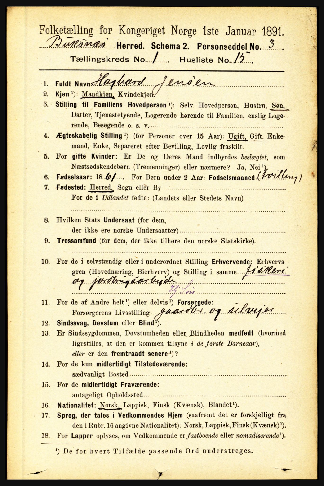 RA, 1891 census for 1860 Buksnes, 1891, p. 324