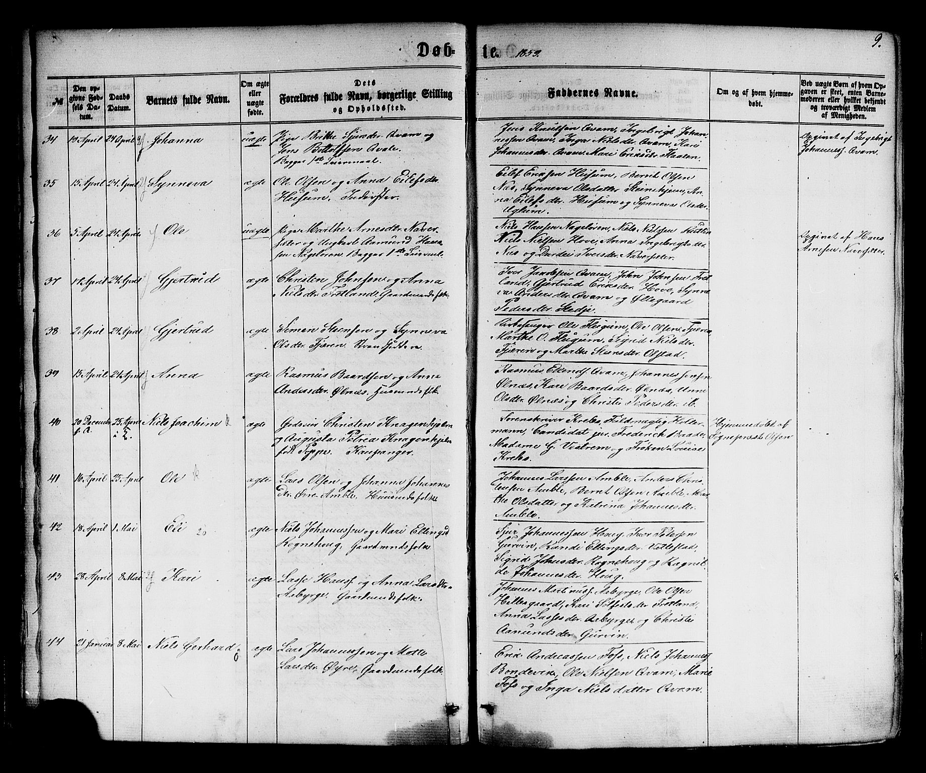 Sogndal sokneprestembete, AV/SAB-A-81301/H/Haa/Haaa/L0013: Parish register (official) no. A 13, 1859-1877, p. 9