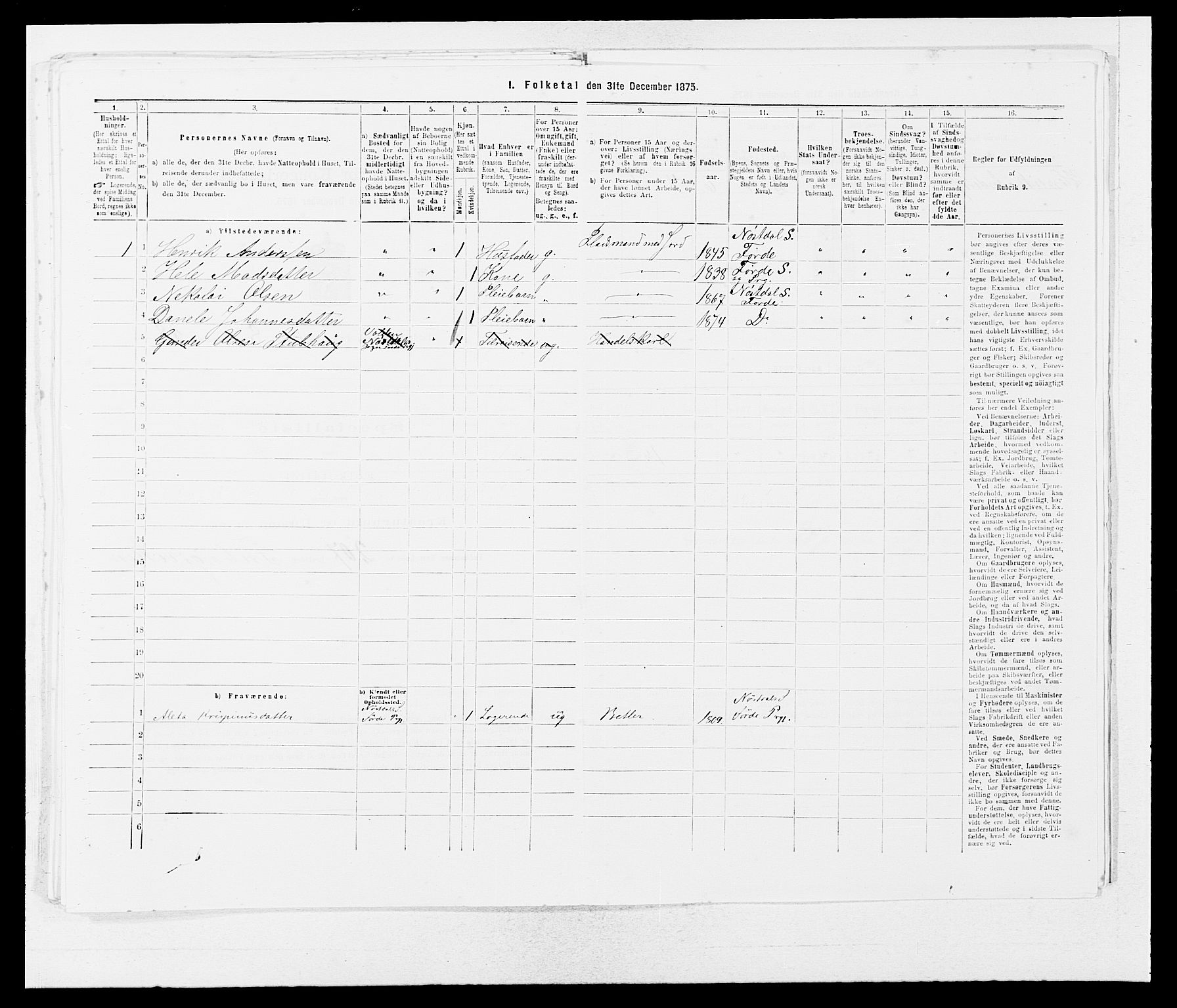 SAB, 1875 census for 1432P Førde, 1875, p. 994