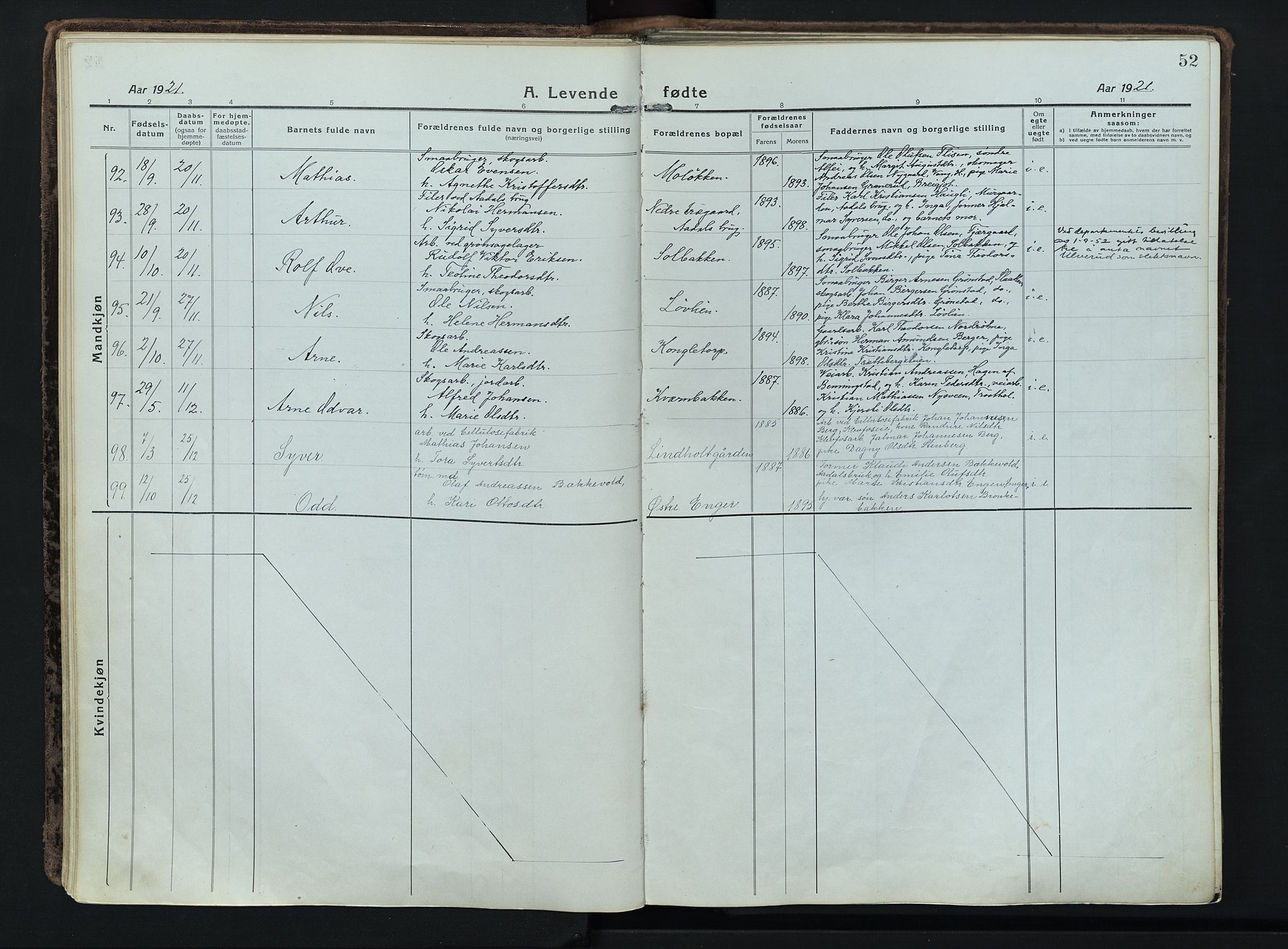 Løten prestekontor, AV/SAH-PREST-022/K/Ka/L0012: Parish register (official) no. 12, 1918-1926, p. 52