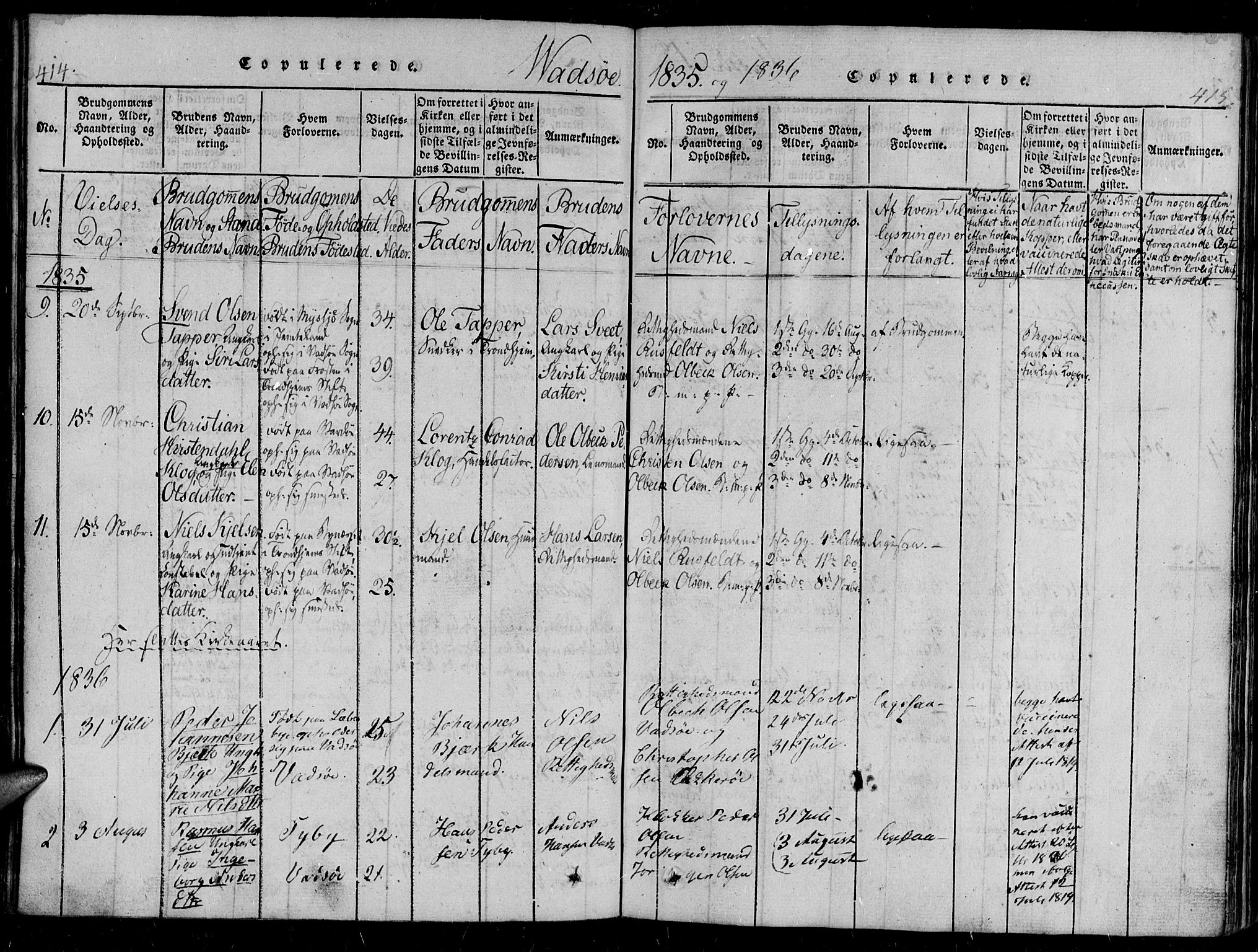 Vadsø sokneprestkontor, SATØ/S-1325/H/Ha/L0003kirke: Parish register (official) no. 3 /1, 1821-1839, p. 414-415