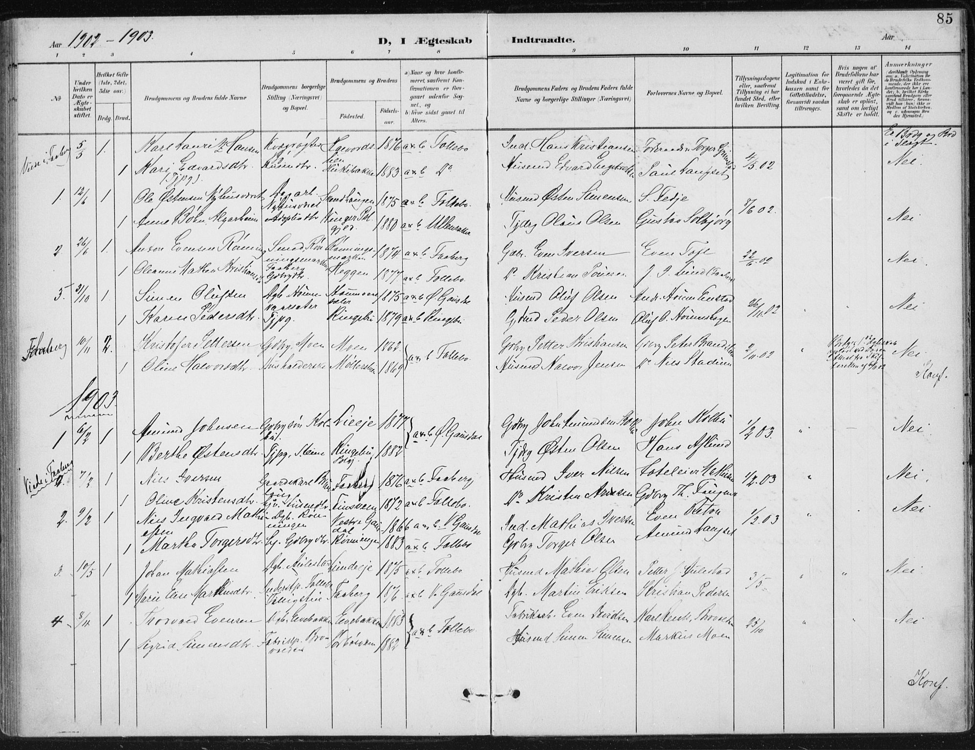 Østre Gausdal prestekontor, AV/SAH-PREST-092/H/Ha/Haa/L0005: Parish register (official) no. 5, 1902-1920, p. 85