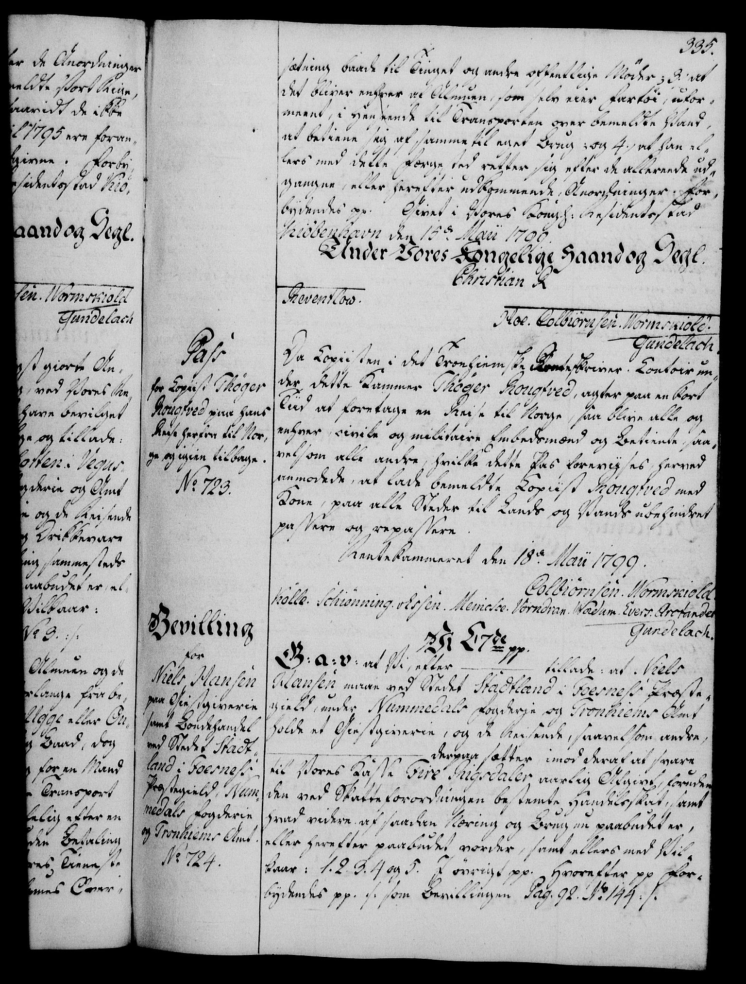 Rentekammeret, Kammerkanselliet, AV/RA-EA-3111/G/Gg/Gga/L0016: Norsk ekspedisjonsprotokoll med register (merket RK 53.16), 1794-1800, p. 335