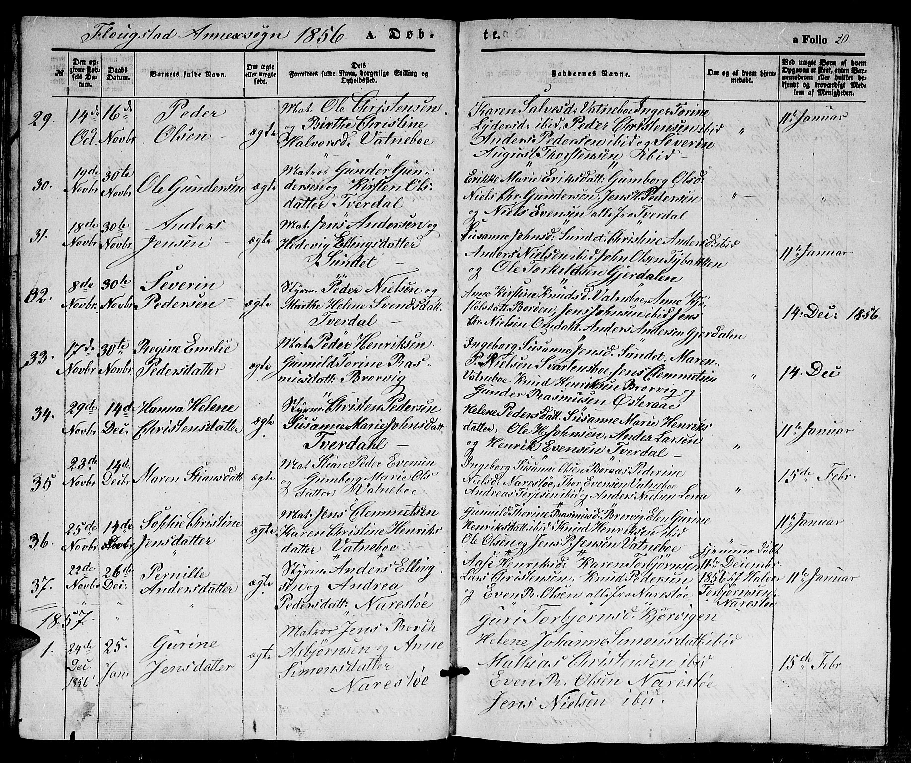 Dypvåg sokneprestkontor, SAK/1111-0007/F/Fb/Fbb/L0002: Parish register (copy) no. B 2, 1851-1871, p. 20