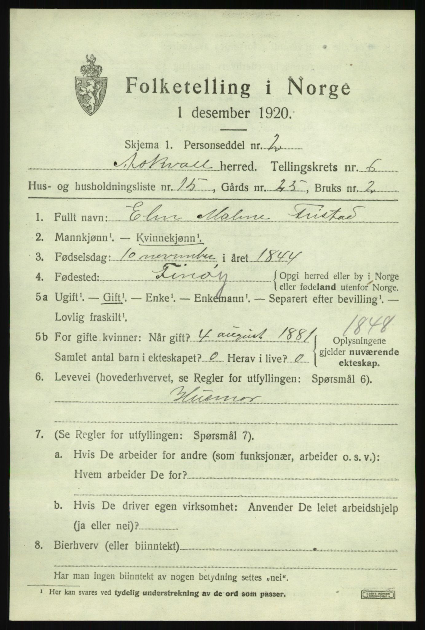 SAB, 1920 census for Askvoll, 1920, p. 3196