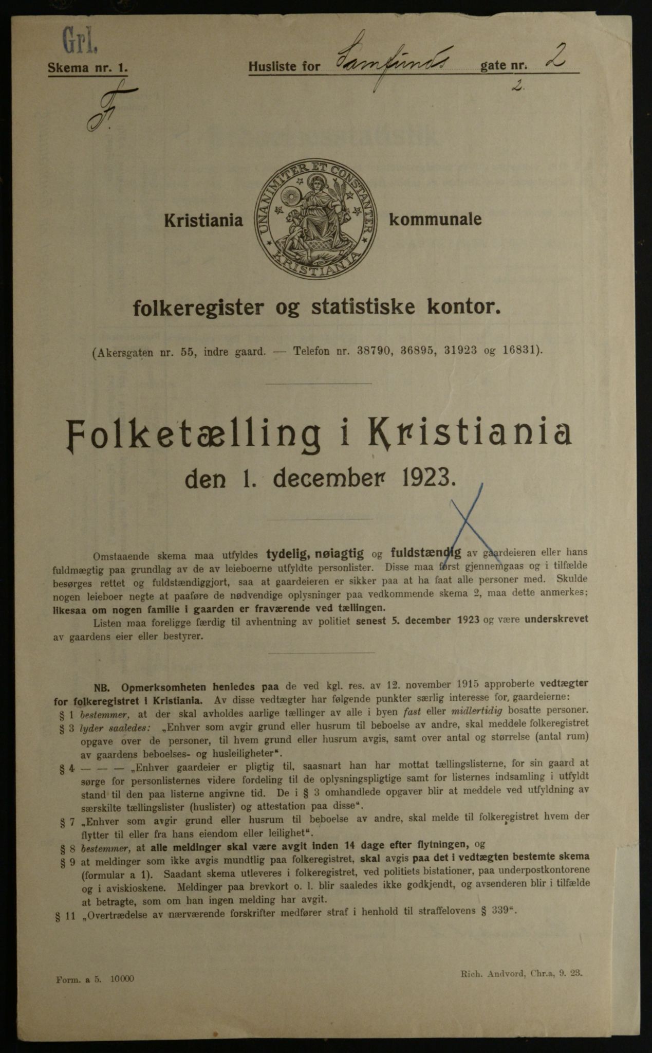 OBA, Municipal Census 1923 for Kristiania, 1923, p. 95812
