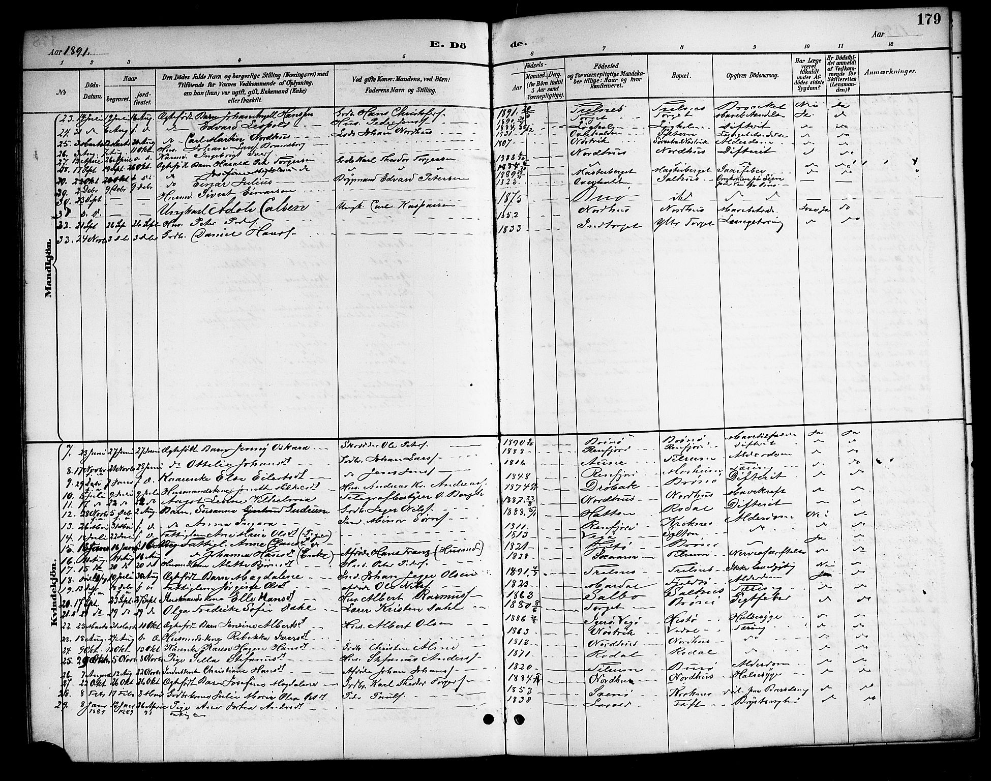 Ministerialprotokoller, klokkerbøker og fødselsregistre - Nordland, SAT/A-1459/813/L0213: Parish register (copy) no. 813C05, 1887-1903, p. 179