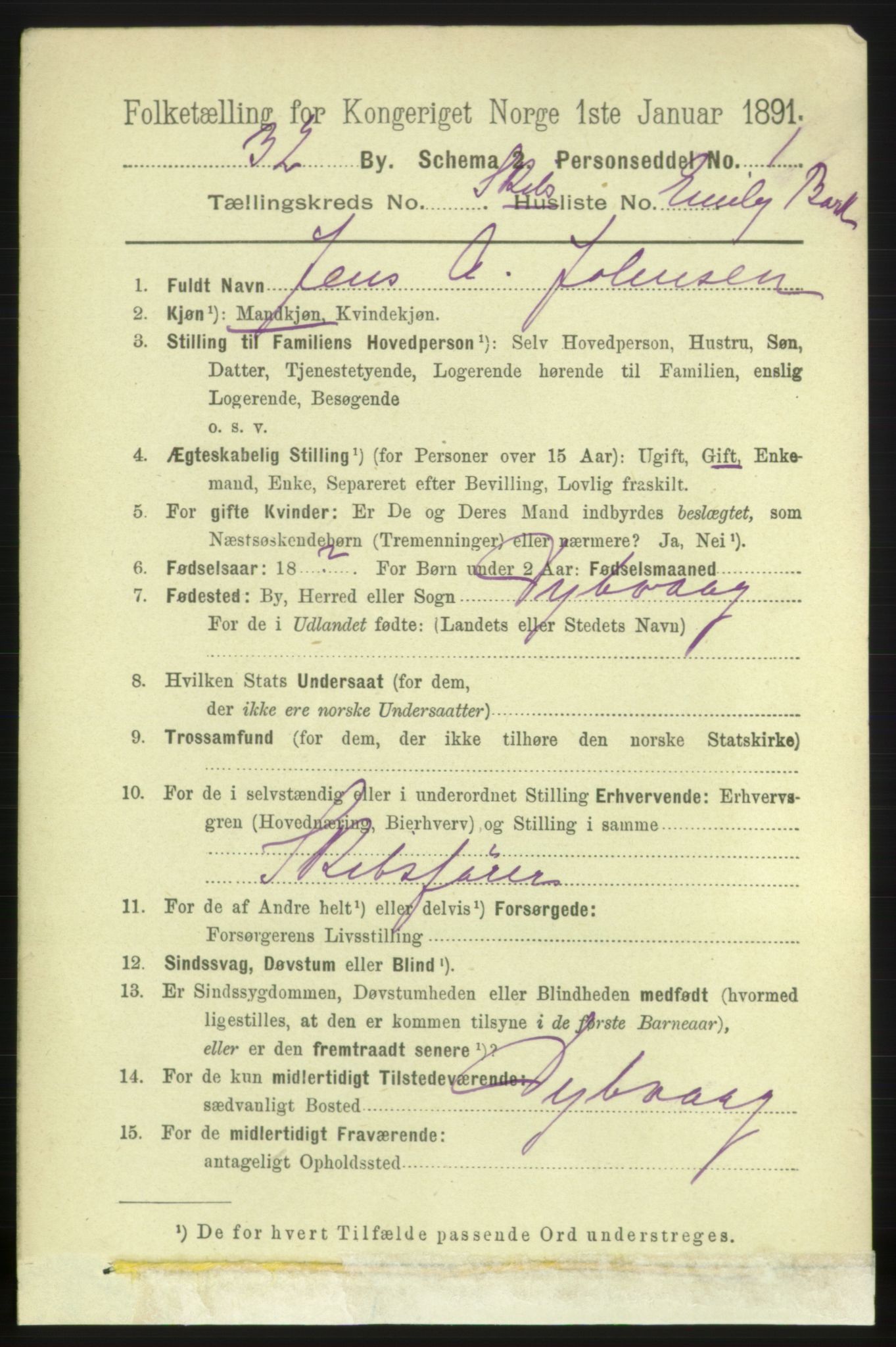 RA, 1891 census for 0902 Tvedestrand, 1891, p. 2447