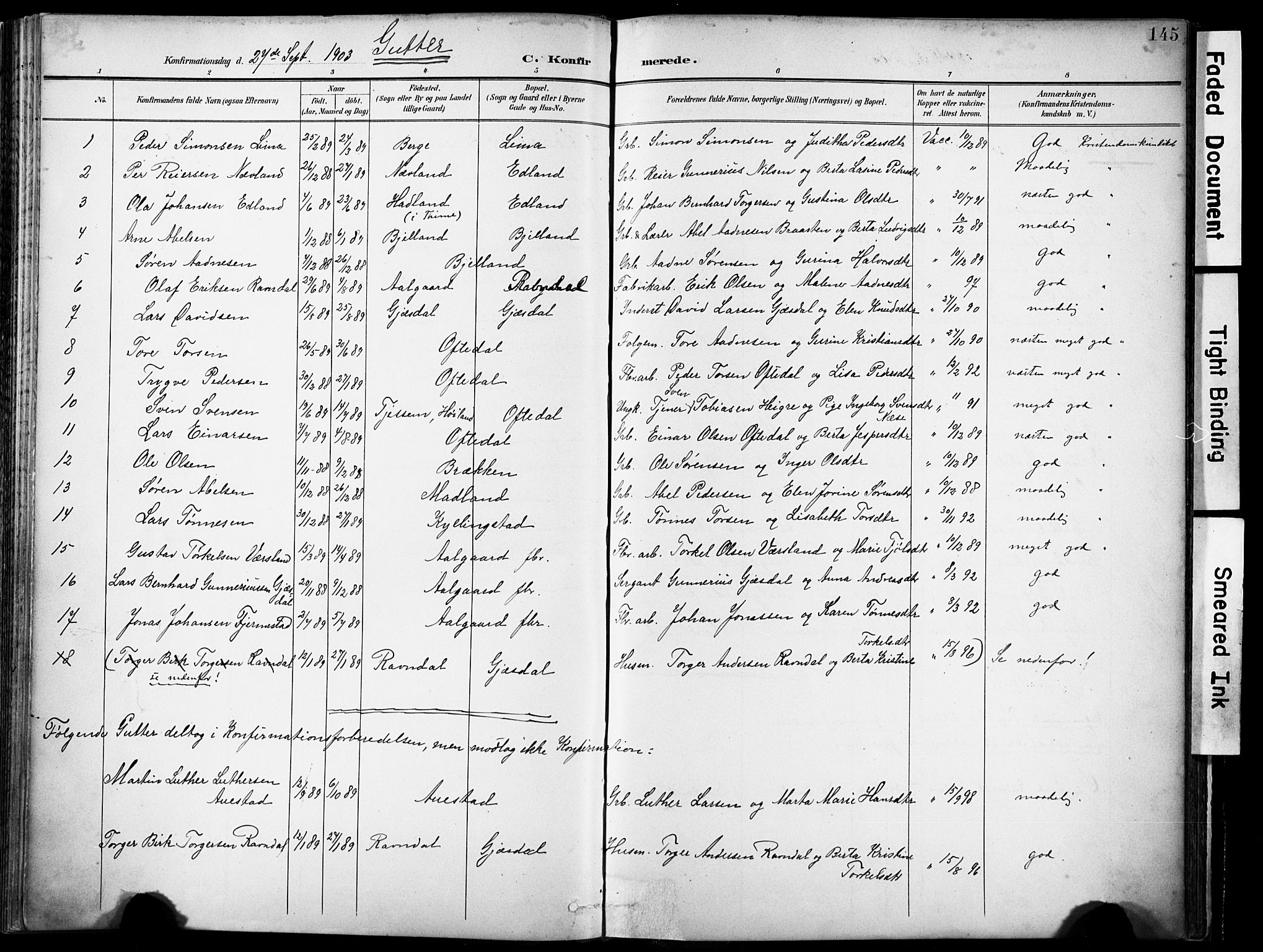 Lye sokneprestkontor, SAST/A-101794/001/30BA/L0012: Parish register (official) no. A 11, 1896-1909, p. 145