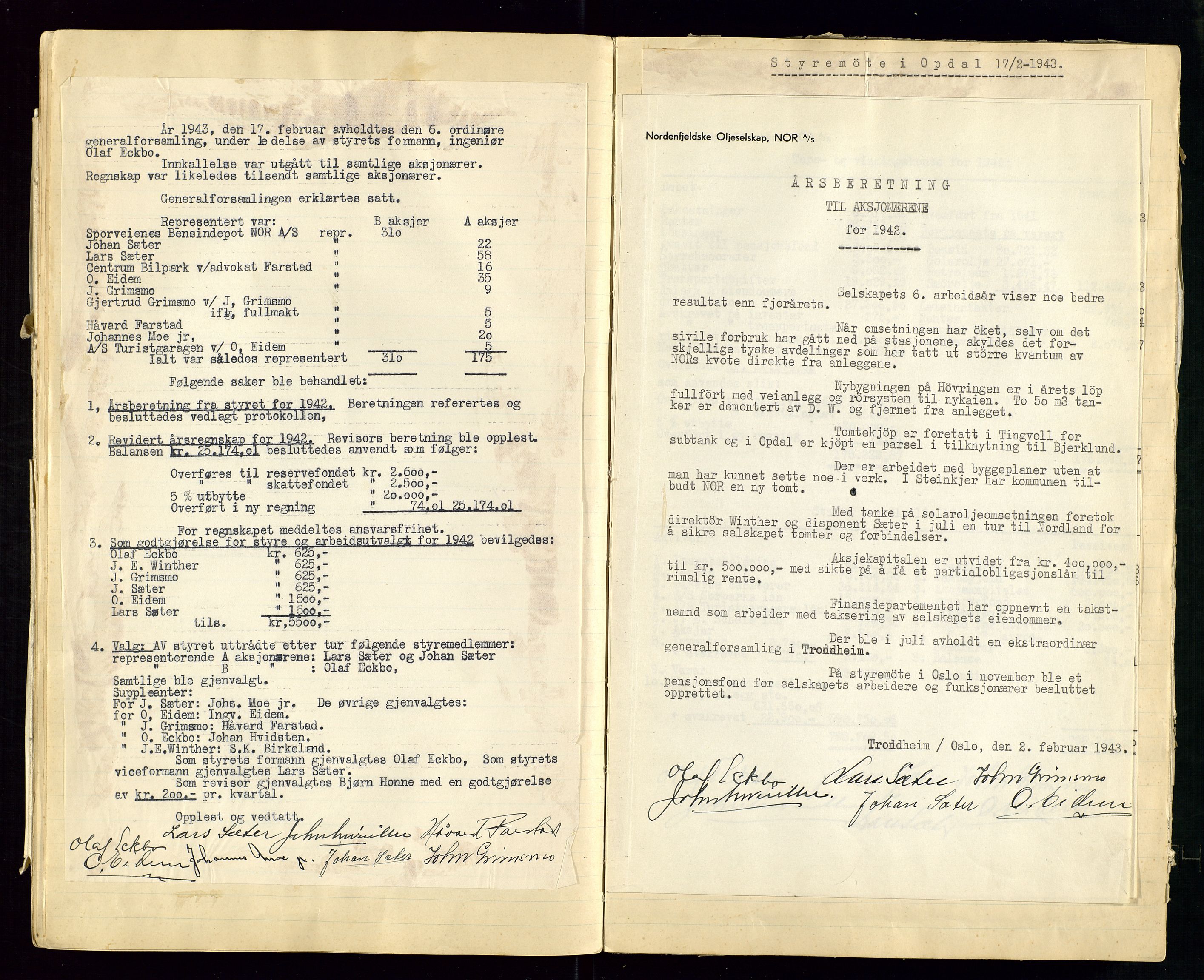 PA 1519 - Nordenfjeldske Oljeselskap, NOR A/S, AV/SAST-A-101924/A/L0001: Styreprotokoll, 1937-1962, p. 46